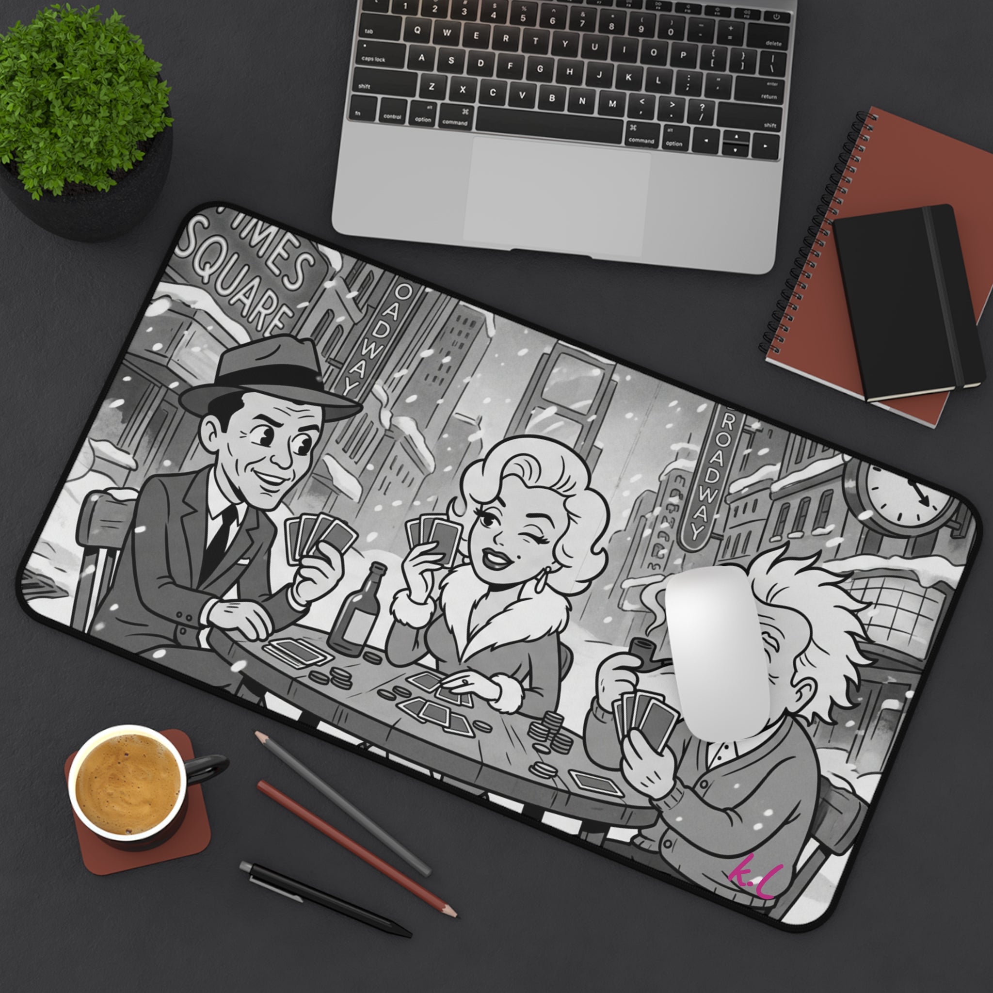 Vintage Cartoon Poker Night Desk Mat — Retro Casino Desk Pad