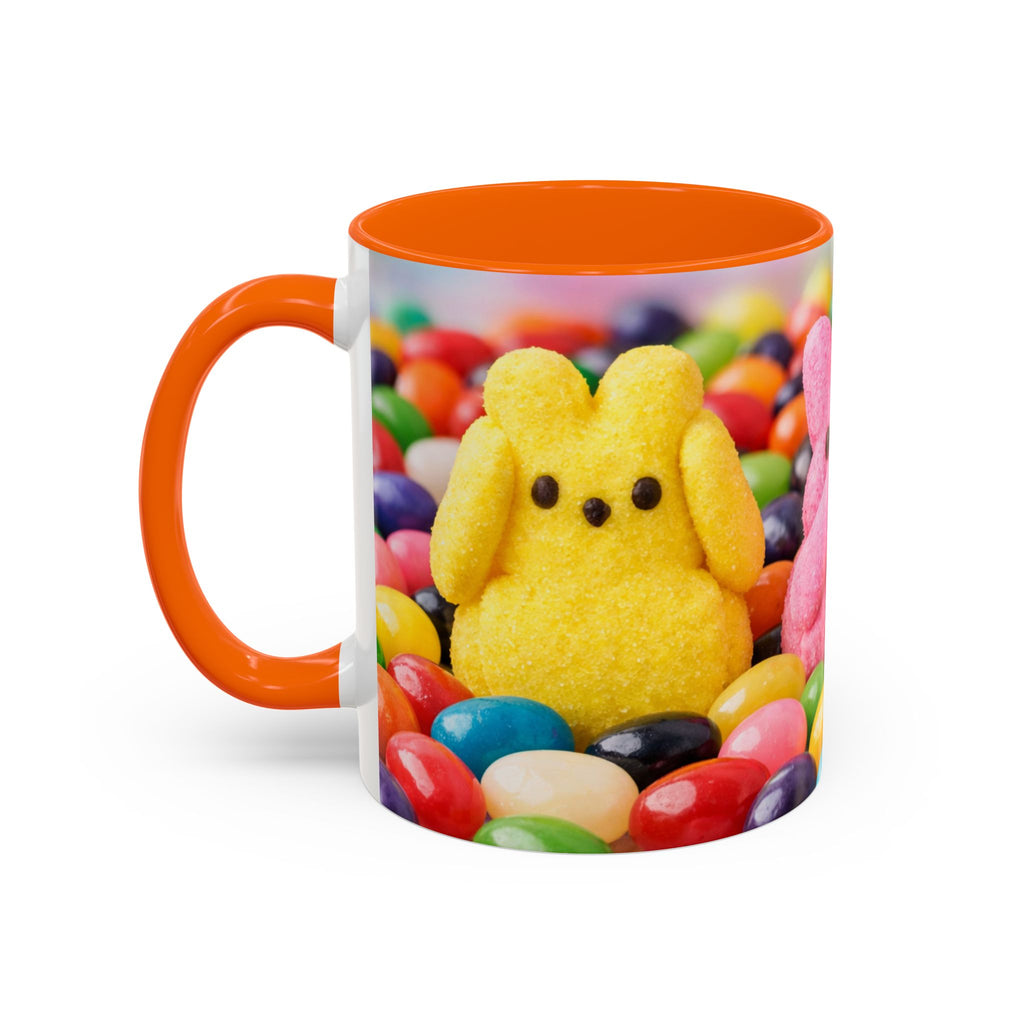 Easter Candy Peeps Coffee Mug — Colorful Jellybean & Marshmallow Bunny Accent Mug (11/15oz)