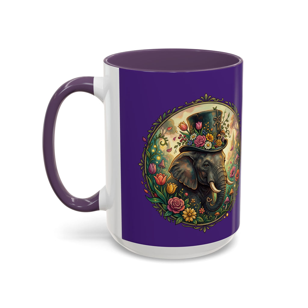 Elephant & Tulips Accent Coffee Mug — Floral Elephant Ceramic Mug (11/15oz)