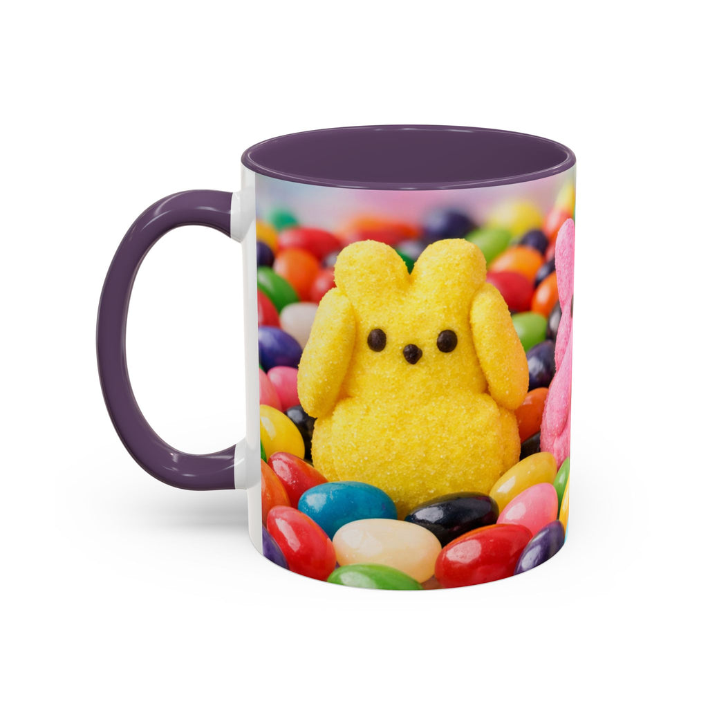 Easter Candy Peeps Coffee Mug — Colorful Jellybean & Marshmallow Bunny Accent Mug (11/15oz)