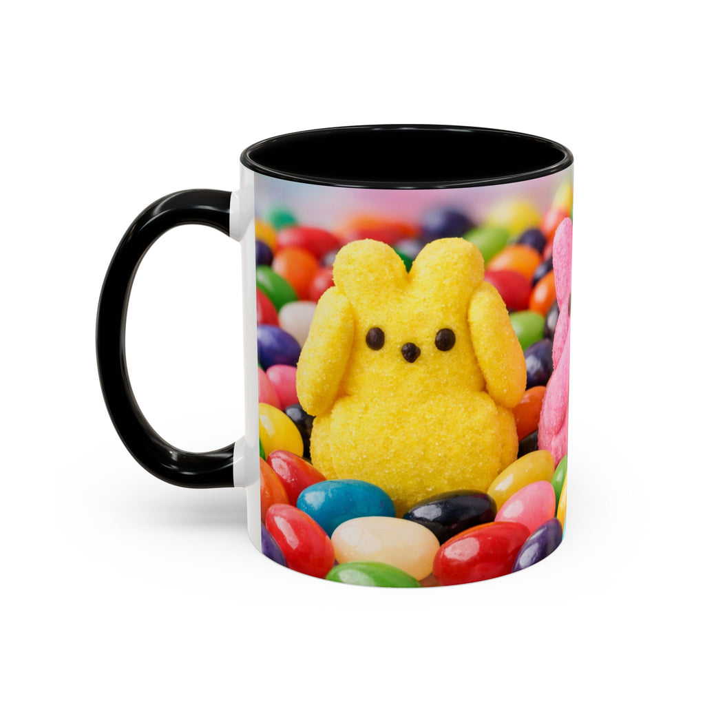 Easter Candy Peeps Coffee Mug — Colorful Jellybean & Marshmallow Bunny Accent Mug (11/15oz)