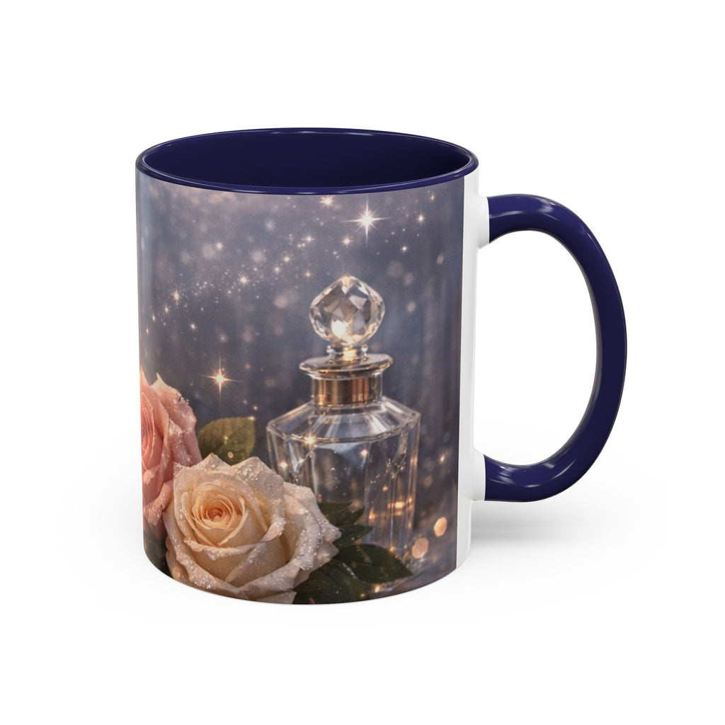 Vintage Rose & Perfume Accent Coffee Mug — Sparkling Floral 11/15oz