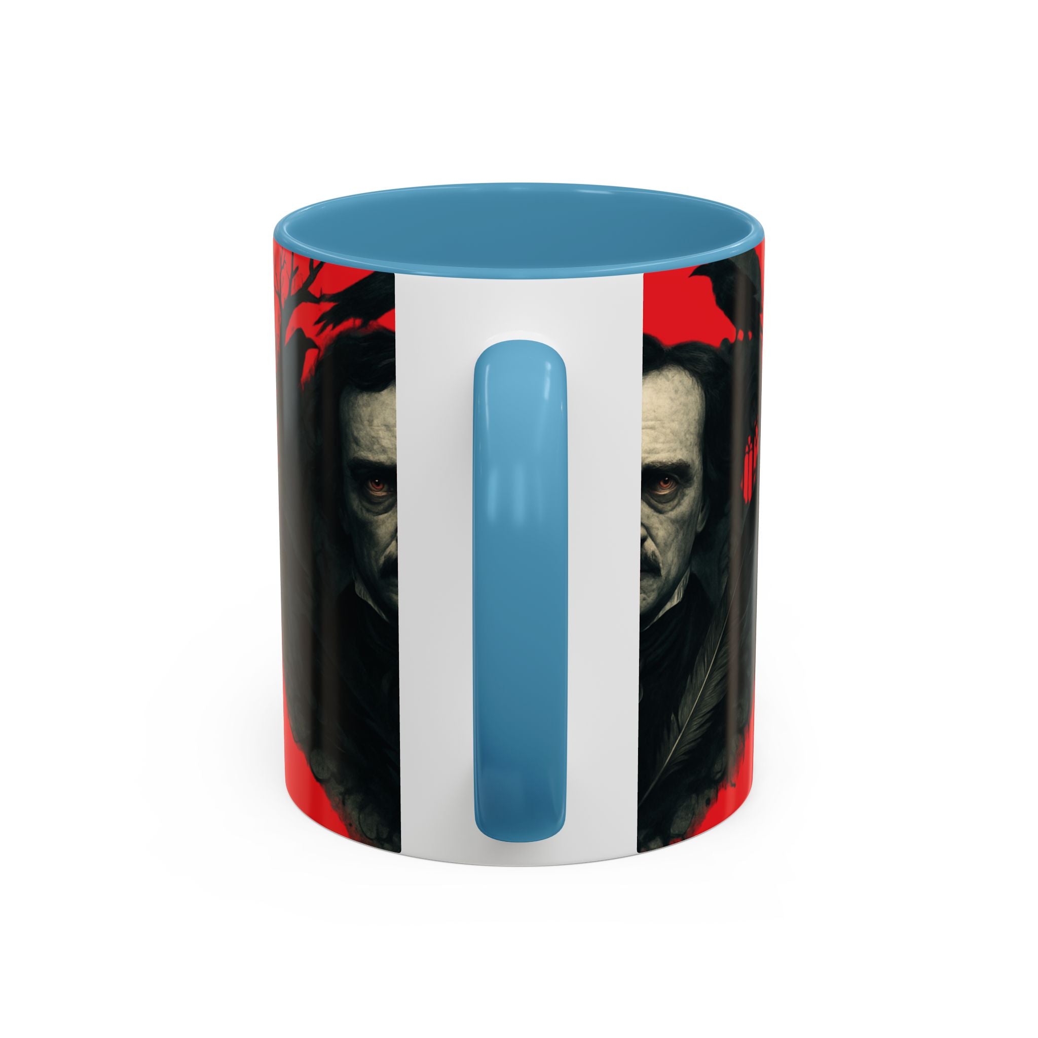 Edgar Allan Poe Portrait Coffee Mug — Gothic Raven Red Accent (11/15oz)