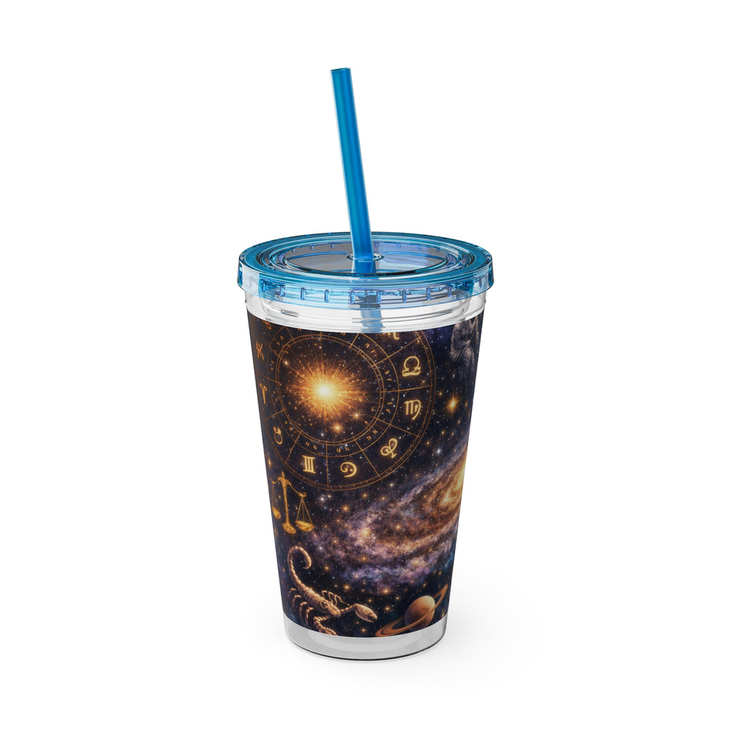 Galaxy Zodiac 16oz Tumbler with Straw — Cosmic Sunsplash Astral Design