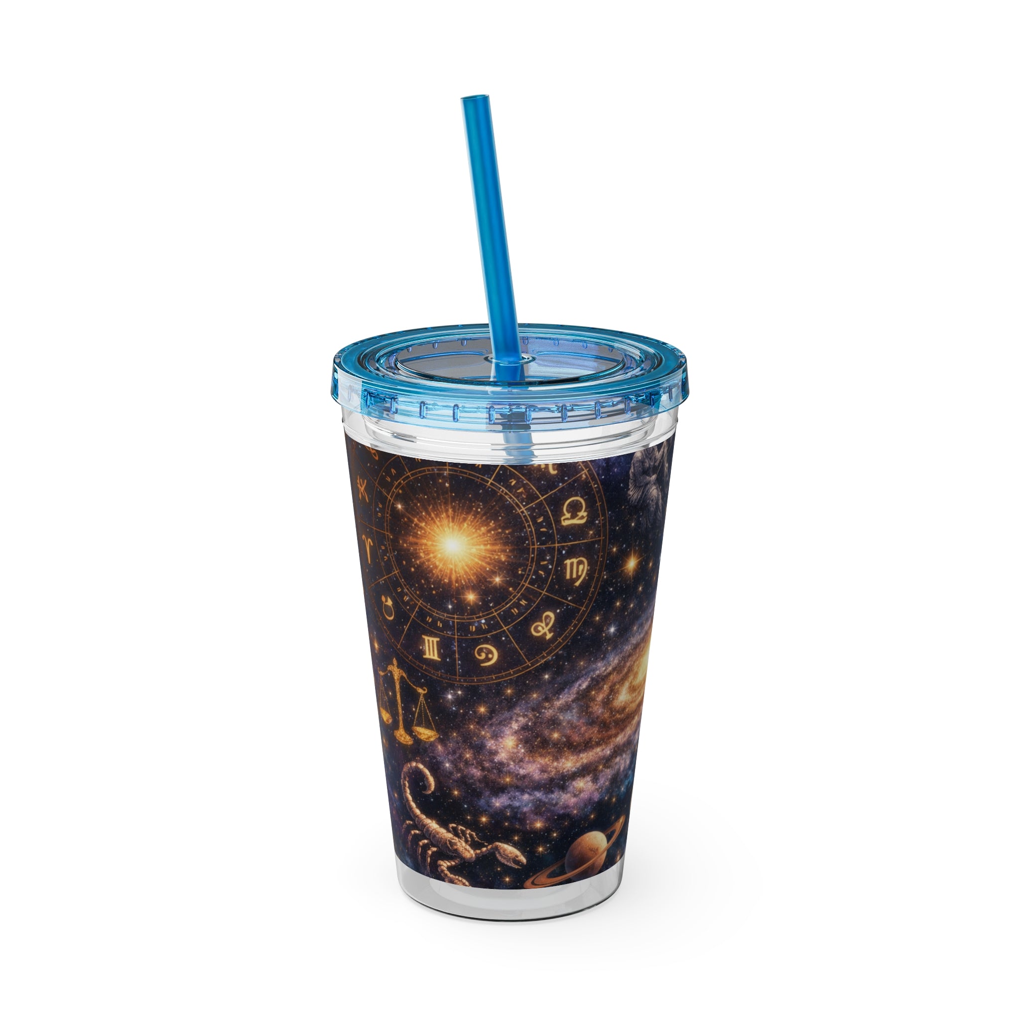 Galaxy Zodiac 16oz Tumbler with Straw — Cosmic Sunsplash Astral Design