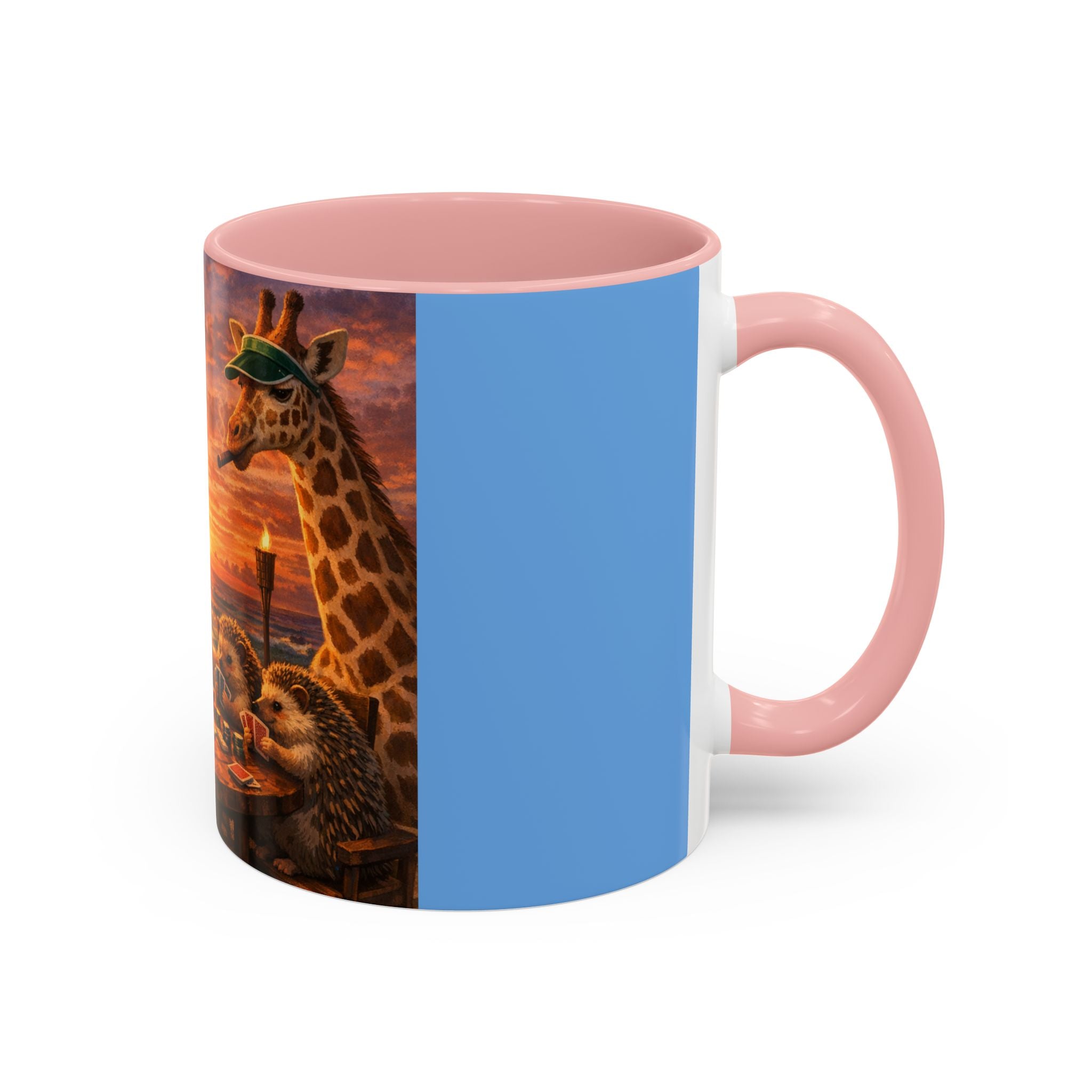 Sunset Poker Nights Animal Coffee Mug — Giraffe & Hedgehog Friends (11/15 oz)