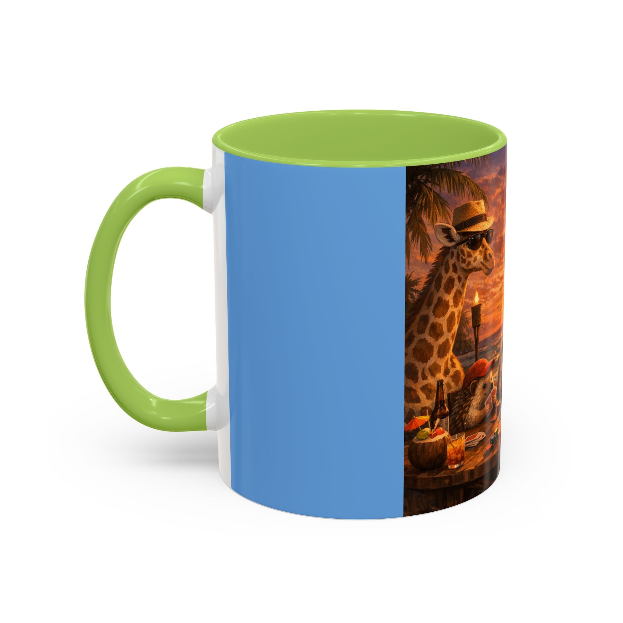 Sunset Poker Nights Animal Coffee Mug — Giraffe & Hedgehog Friends (11/15 oz)