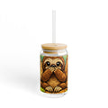 Sloth Sipper Glass — 16oz Cute Woodland Animal Drink Jar with Straw
