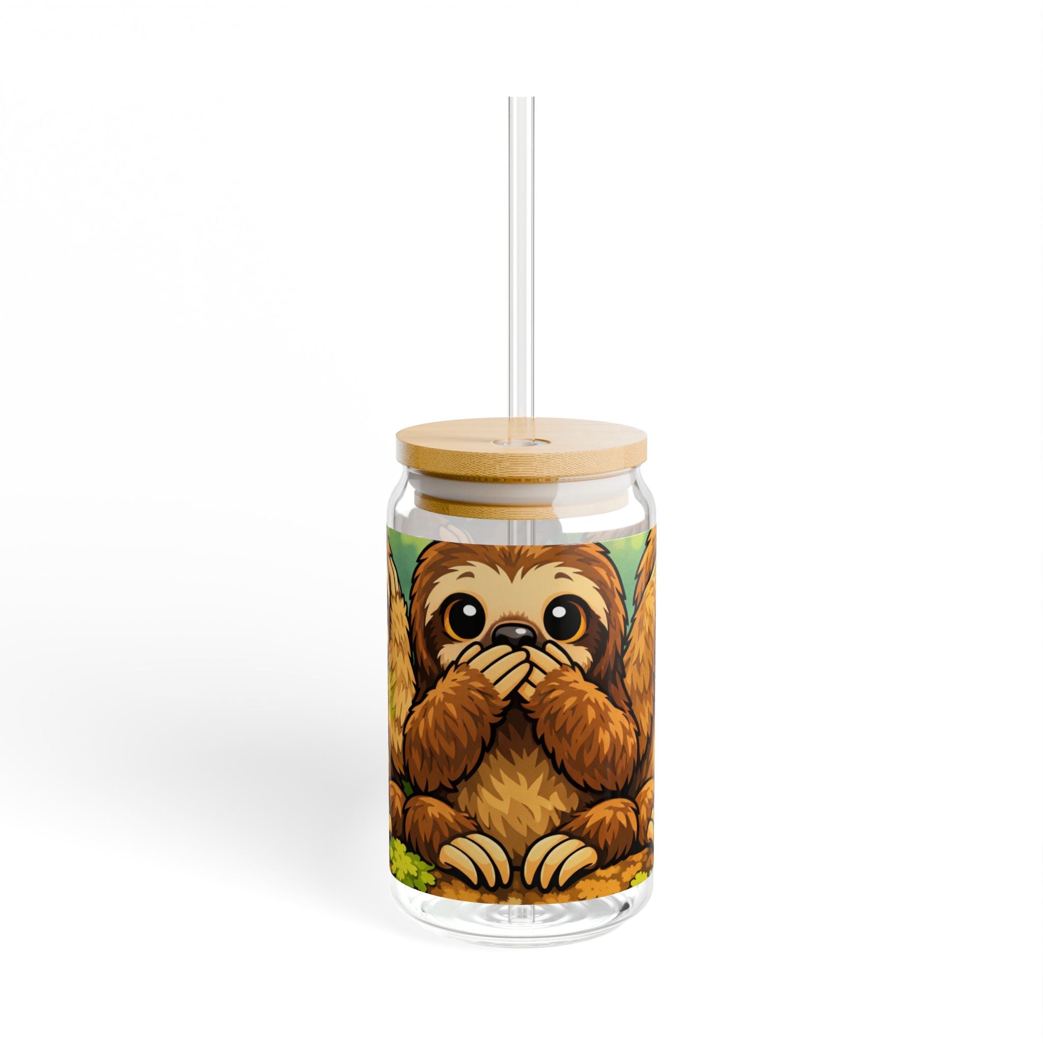 Sloth Sipper Glass — 16oz Cute Woodland Animal Drink Jar with Straw