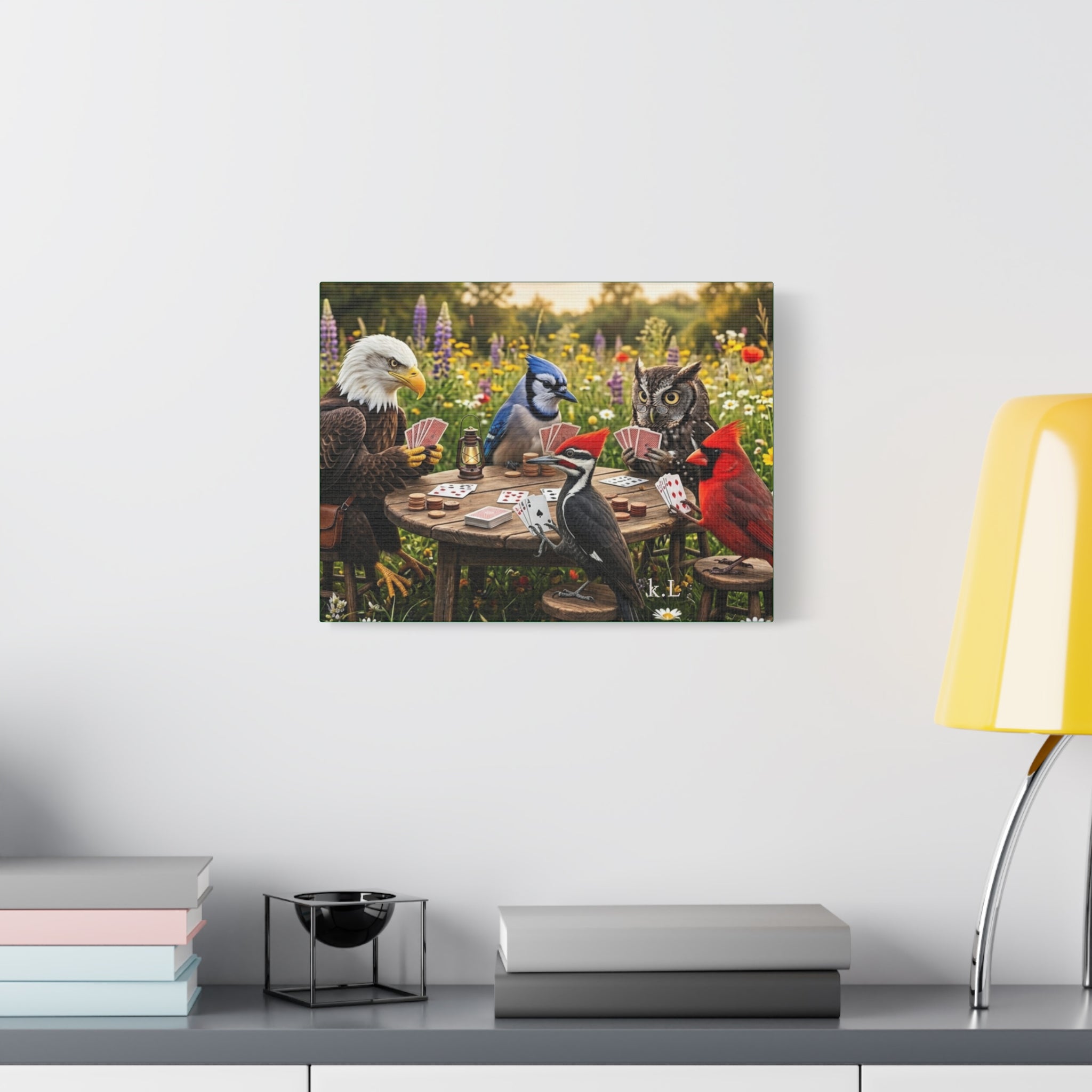 Canvas Wall Art — Woodland Birds Playing Cards Scene