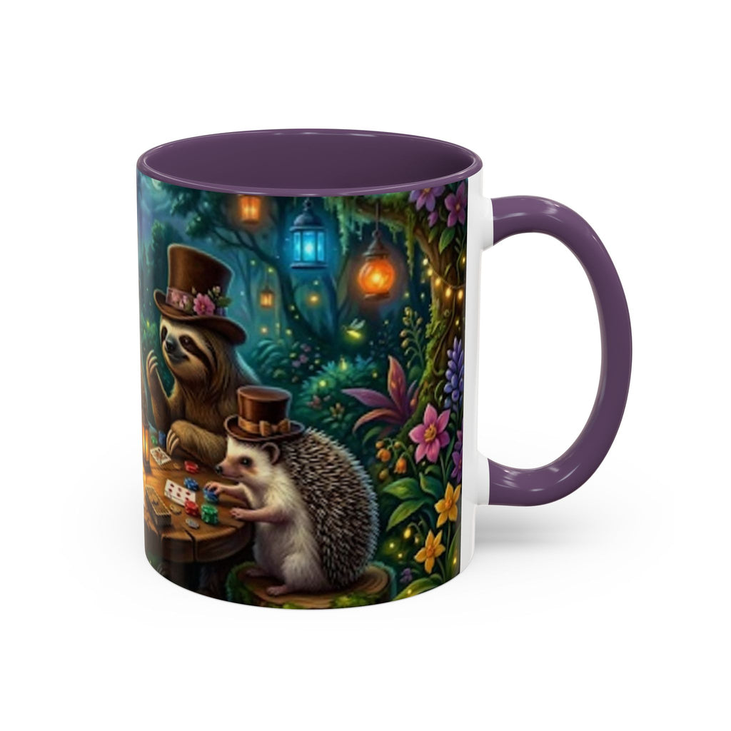 Sloth & Hedgehog Poker Night Coffee Mug — Whimsical Woodland Animal Tea Cup (11/15oz)