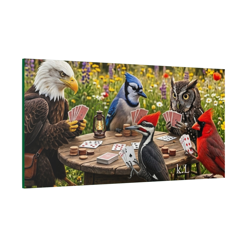 Canvas Wall Art — Woodland Birds Playing Cards Scene