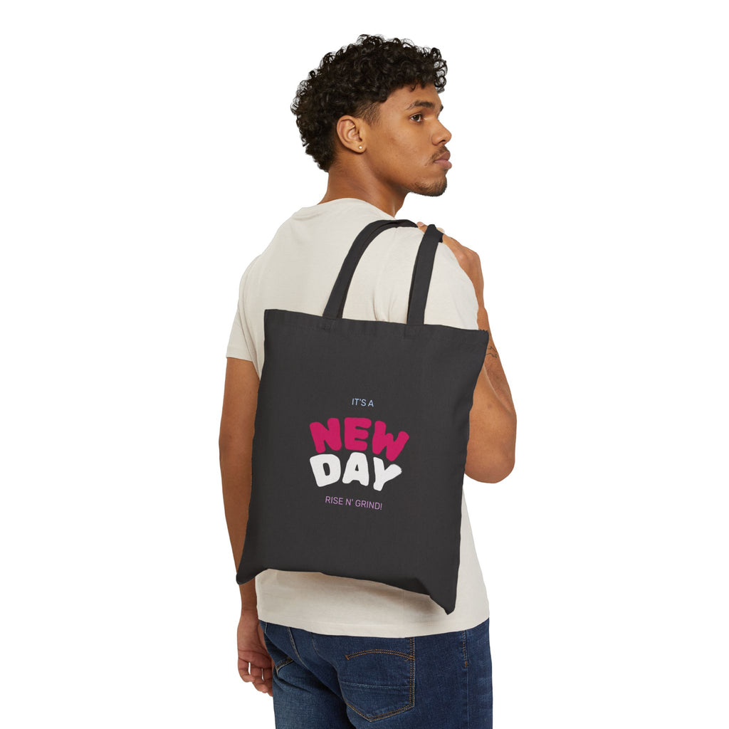 Canvas Tote Bag — "It's a New Day" Positive Quote & Floral Crystal Art Reusable Shopper
