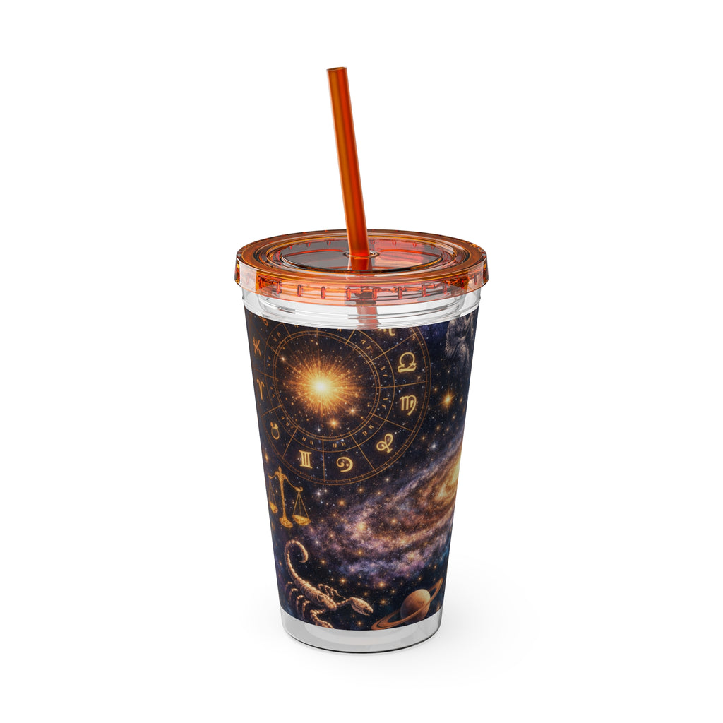 Galaxy Zodiac 16oz Tumbler with Straw — Cosmic Sunsplash Astral Design