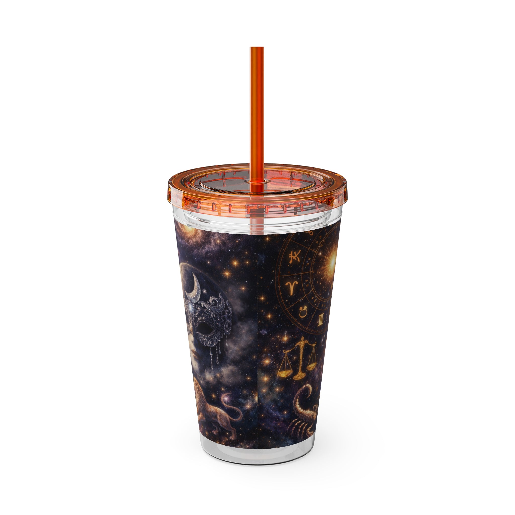 Galaxy Zodiac 16oz Tumbler with Straw — Cosmic Sunsplash Astral Design