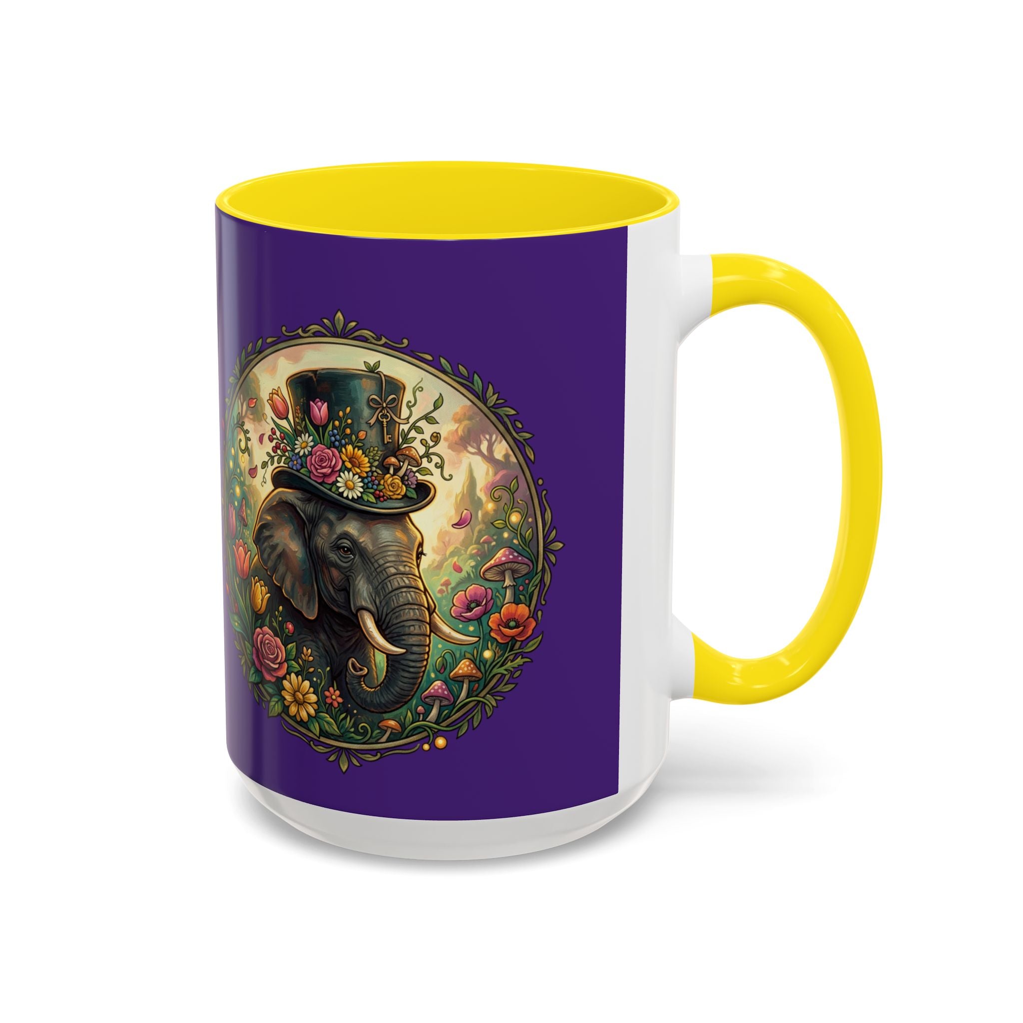Elephant & Tulips Accent Coffee Mug — Floral Elephant Ceramic Mug (11/15oz)