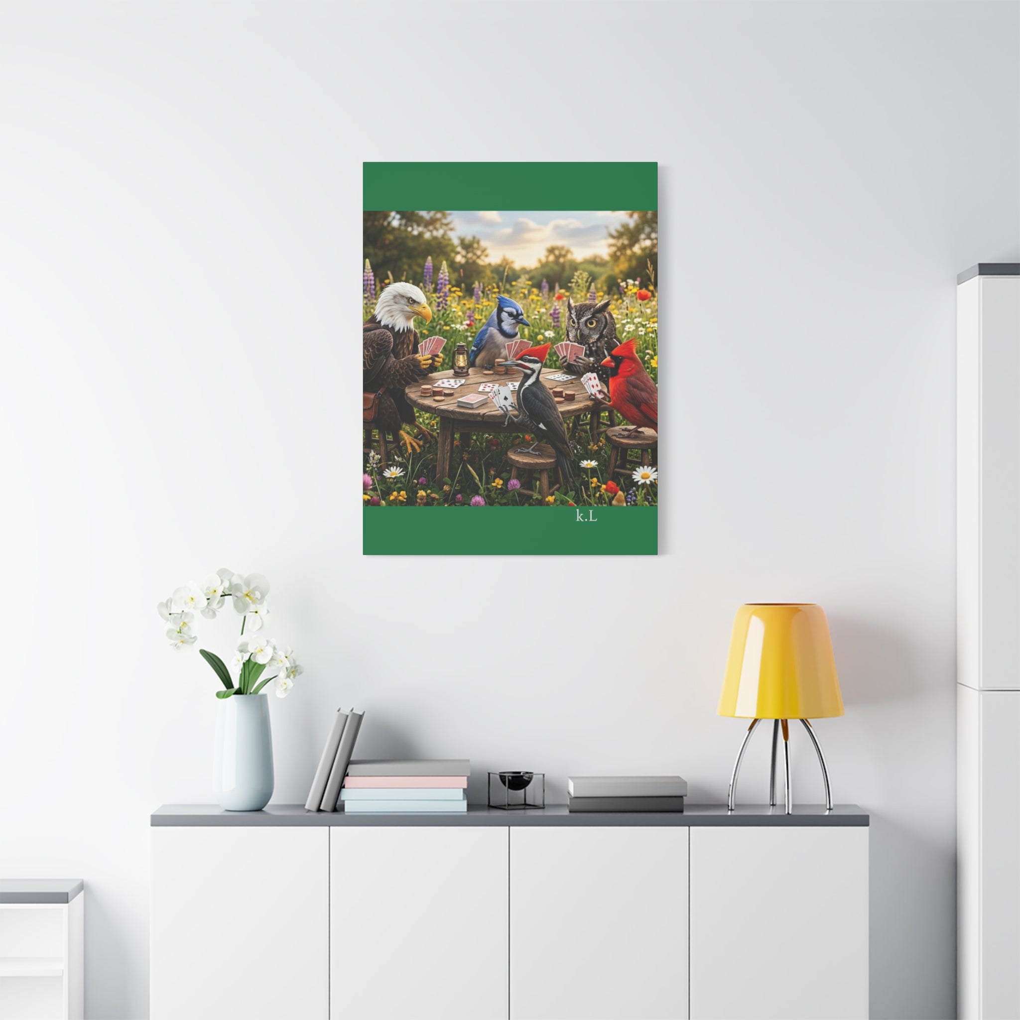 Canvas Wall Art — Woodland Birds Playing Cards Scene
