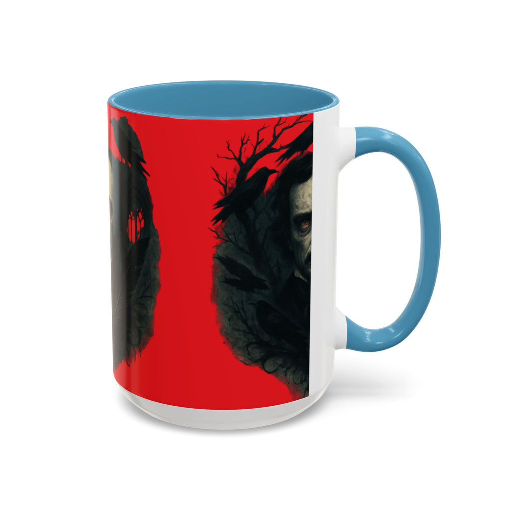 Edgar Allan Poe Portrait Coffee Mug — Gothic Raven Red Accent (11/15oz)