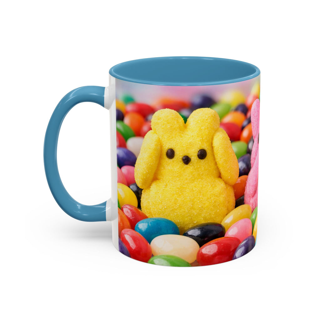 Easter Candy Peeps Coffee Mug — Colorful Jellybean & Marshmallow Bunny Accent Mug (11/15oz)