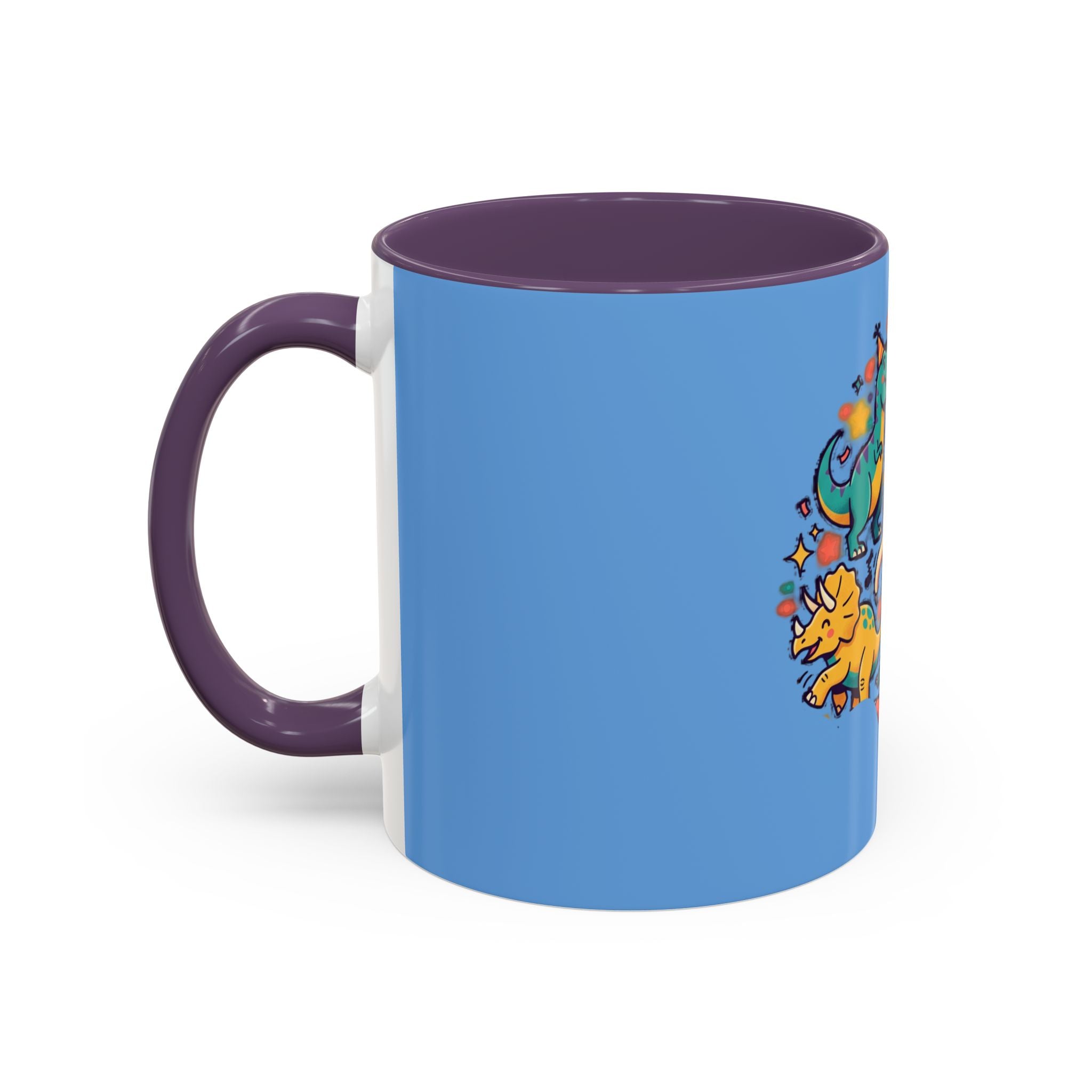 Cute Dancing Dinosaurs & Sloths Accent Coffee Mug — Colorful 11/15oz Ceramic