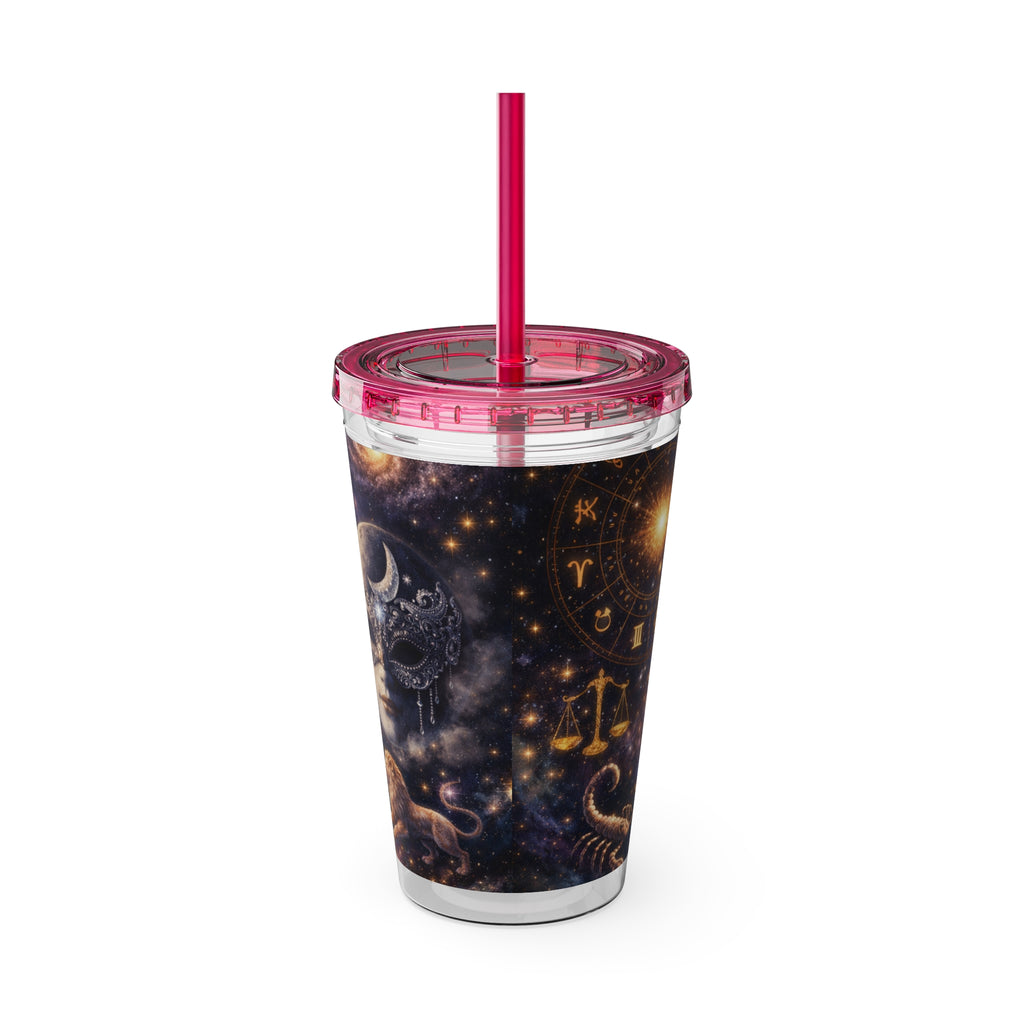 Galaxy Zodiac 16oz Tumbler with Straw — Cosmic Sunsplash Astral Design