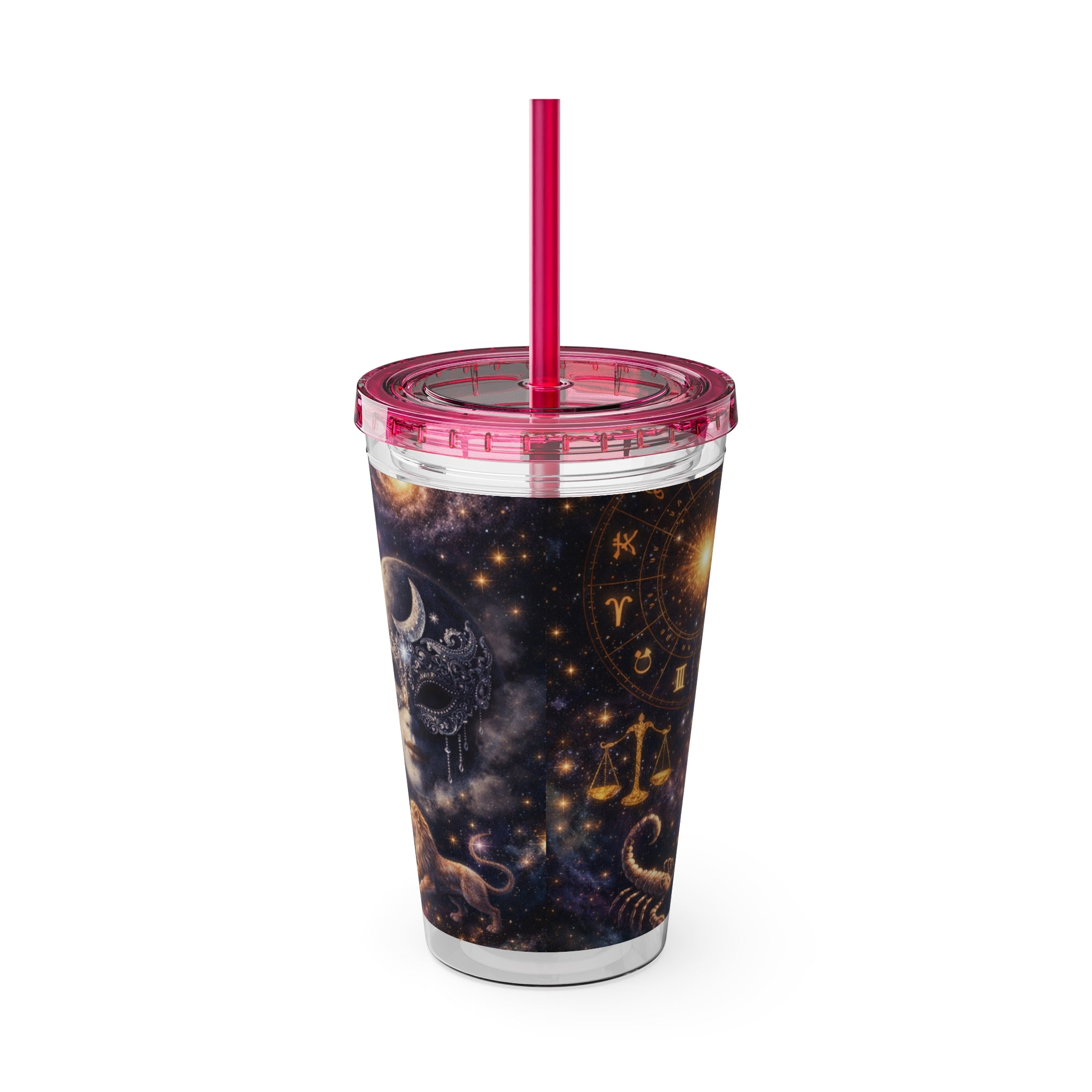 Galaxy Zodiac 16oz Tumbler with Straw — Cosmic Sunsplash Astral Design