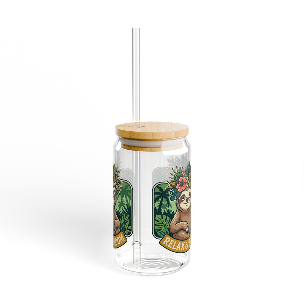 Relax & Bloom Sloth Sipper Glass — 16oz Bamboo Lid Straw Tumbler