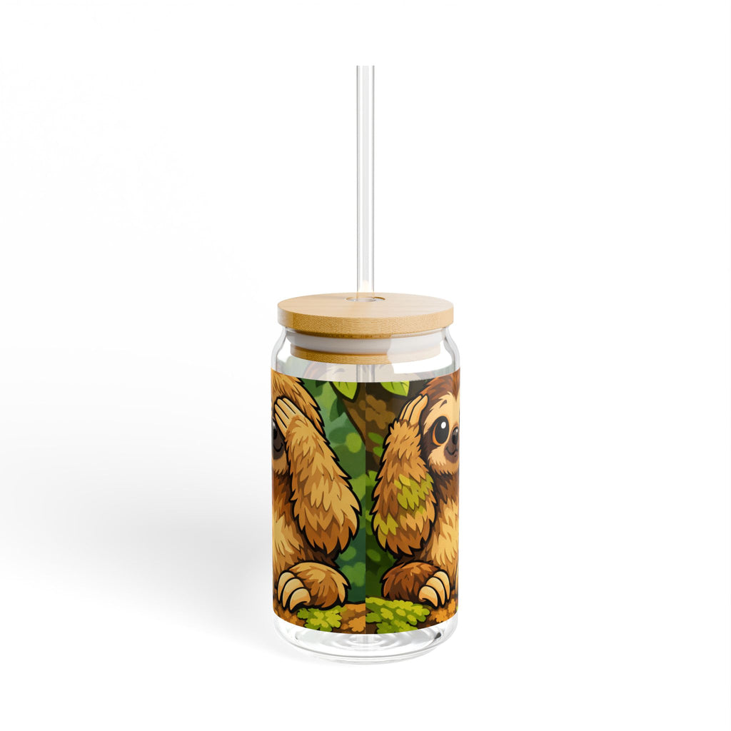 Sloth Sipper Glass — 16oz Cute Woodland Animal Drink Jar with Straw