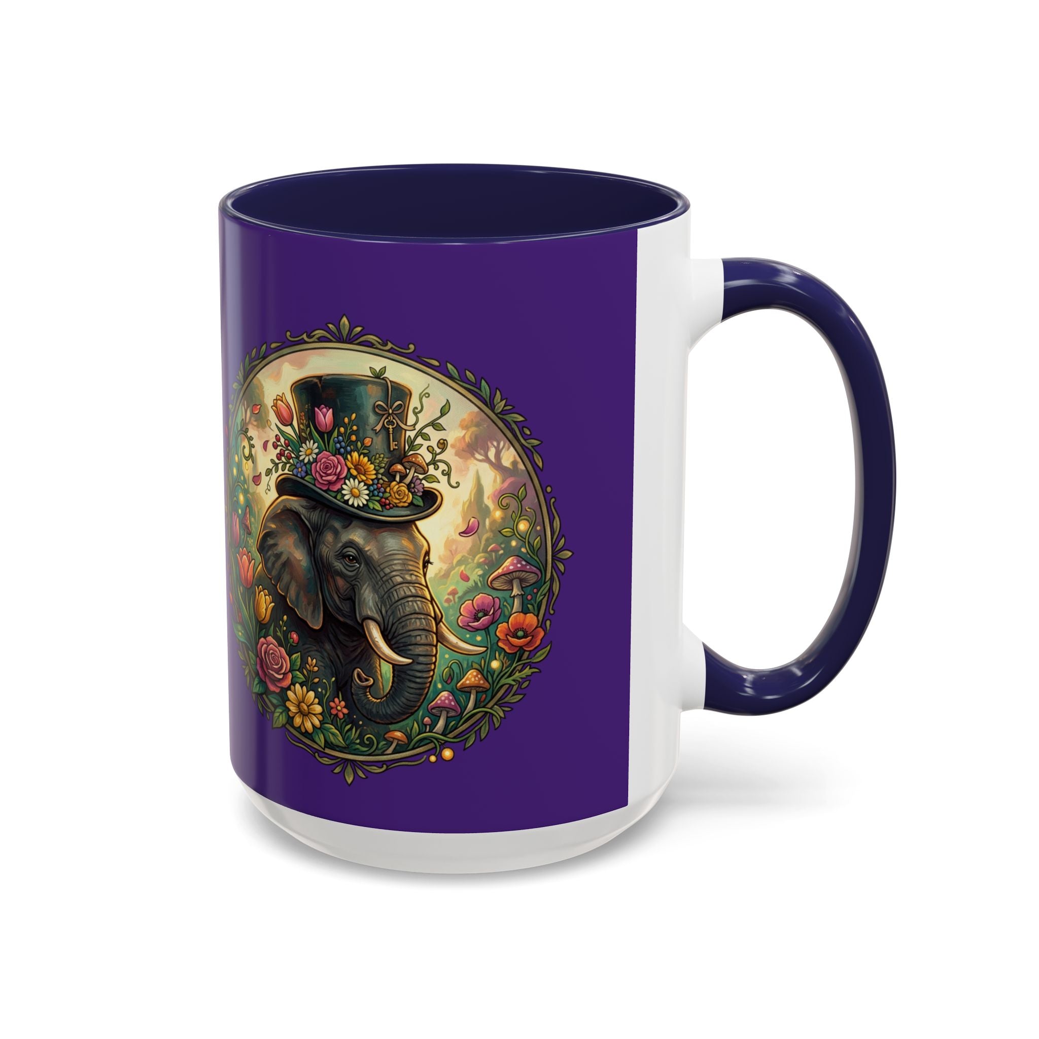 Elephant & Tulips Accent Coffee Mug — Floral Elephant Ceramic Mug (11/15oz)