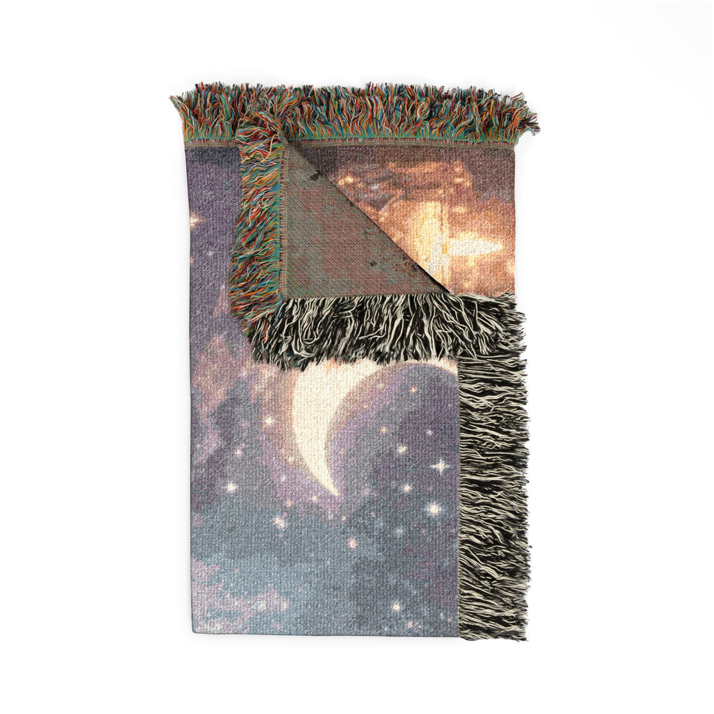 Moon & Roses Woven Blanket — Floral Lunar Throw