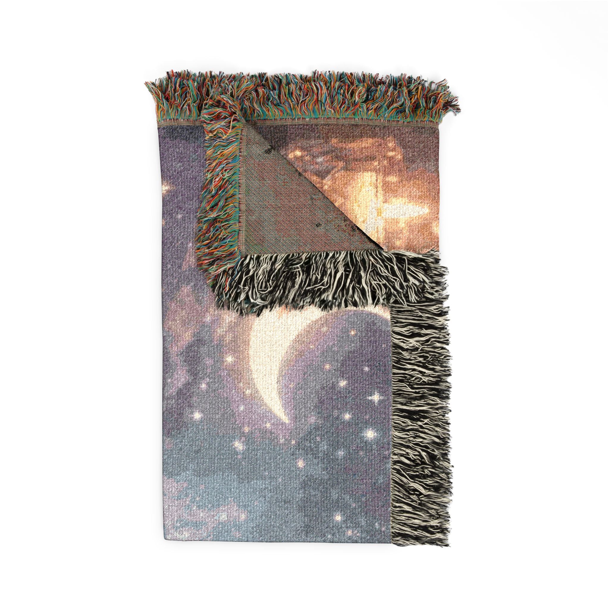 Moon & Roses Woven Blanket — Floral Lunar Throw