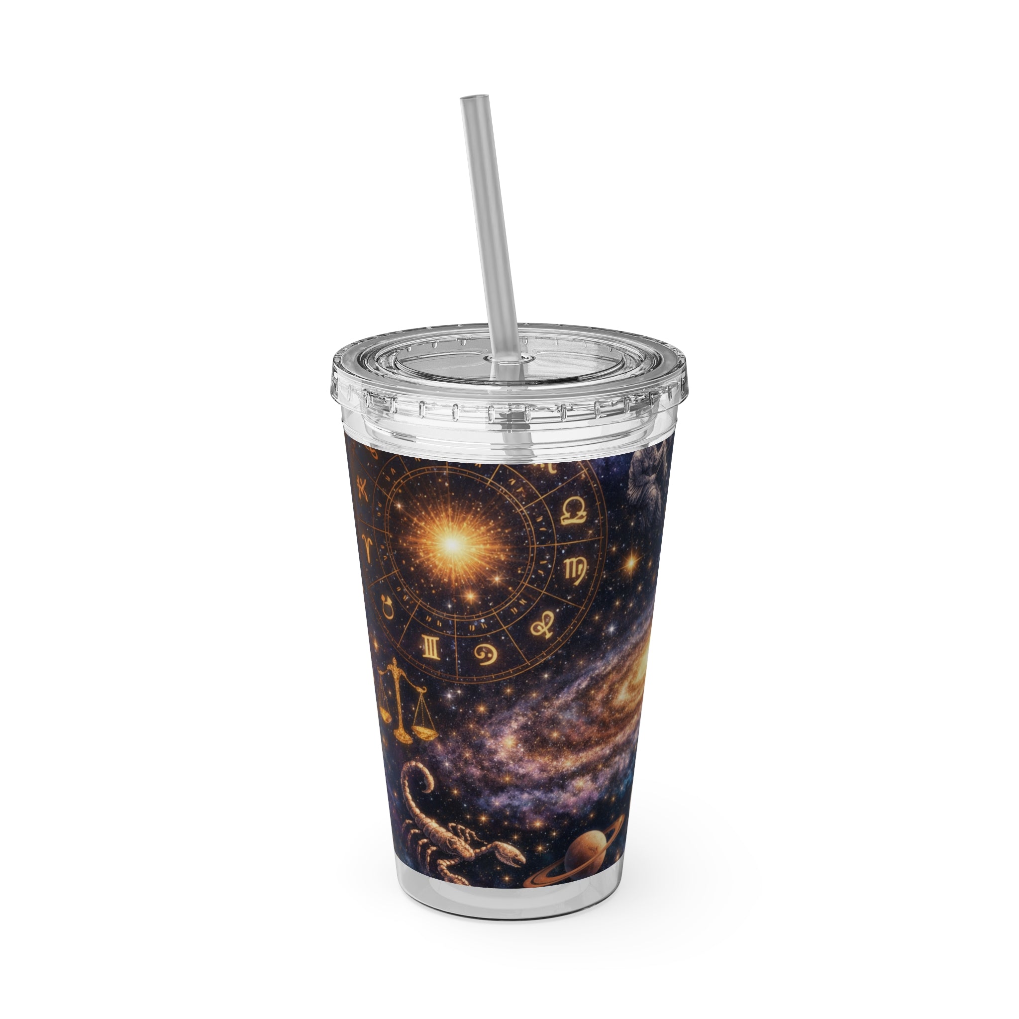 Galaxy Zodiac 16oz Tumbler with Straw — Cosmic Sunsplash Astral Design
