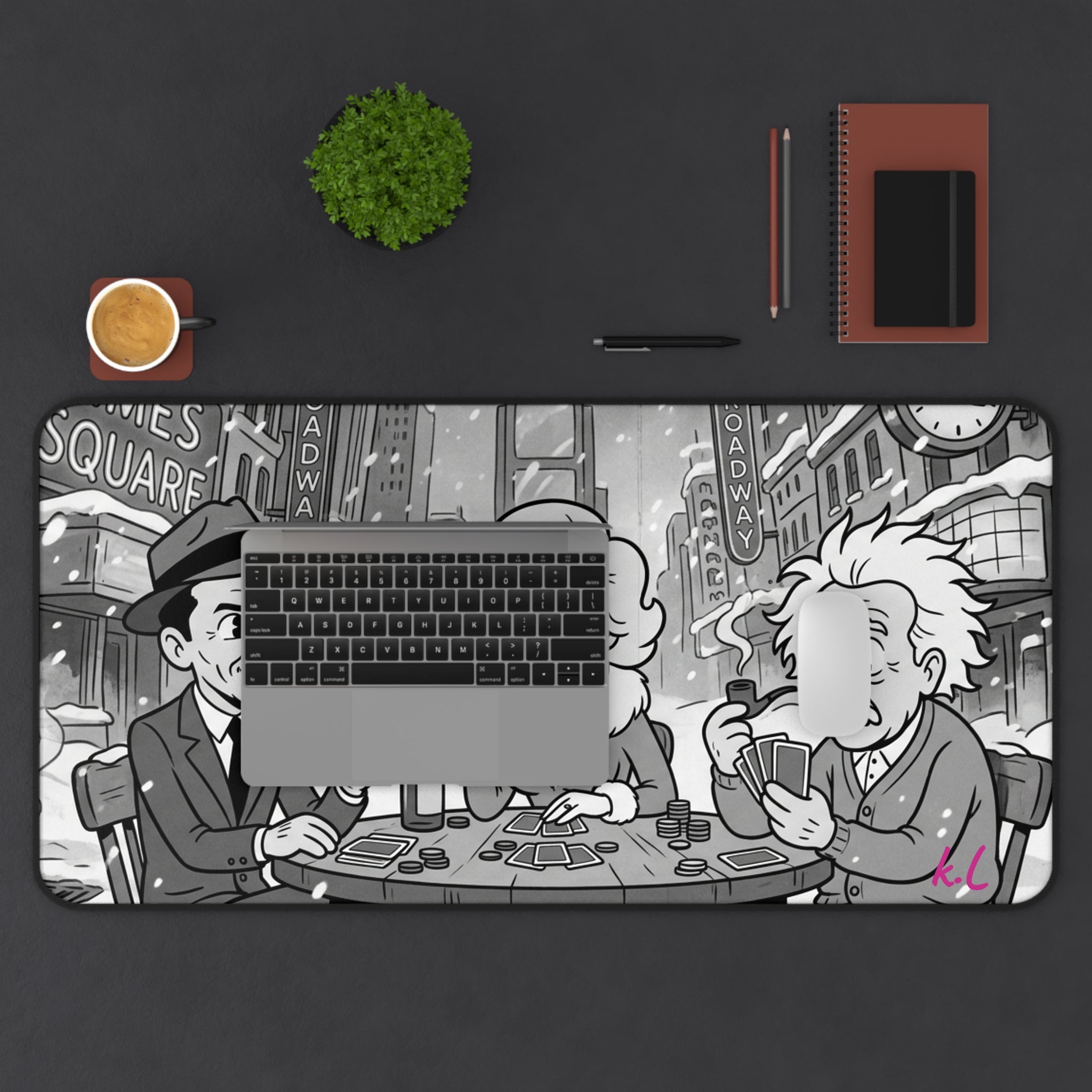 Vintage Cartoon Poker Night Desk Mat — Retro Casino Desk Pad