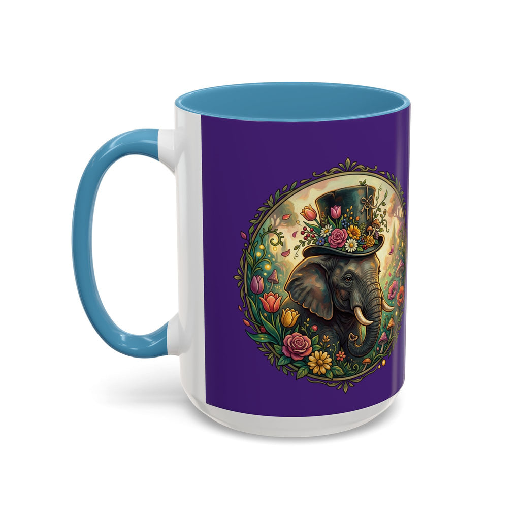 Elephant & Tulips Accent Coffee Mug — Floral Elephant Ceramic Mug (11/15oz)