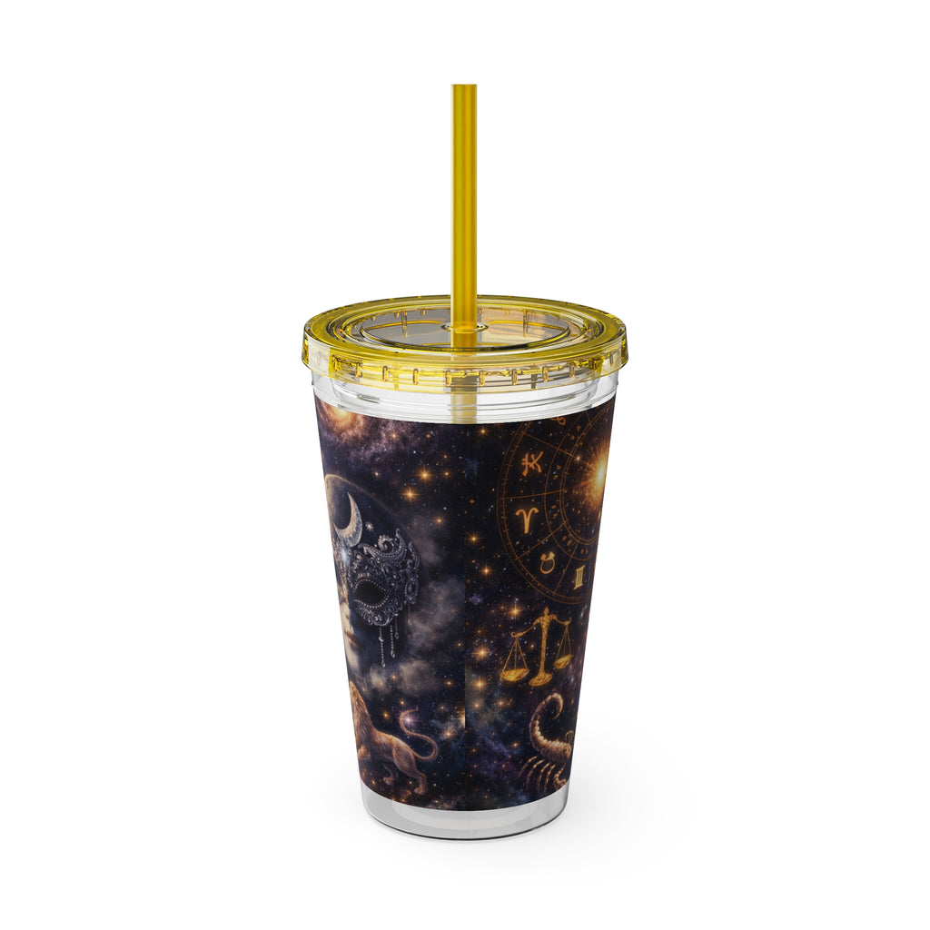 Galaxy Zodiac 16oz Tumbler with Straw — Cosmic Sunsplash Astral Design