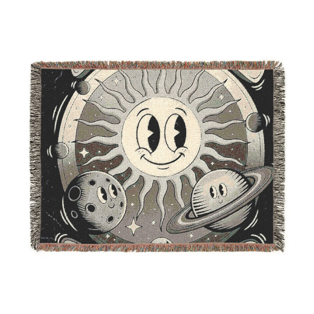 Sun & Planet Woven Blanket — Celestial Cozy Throw
