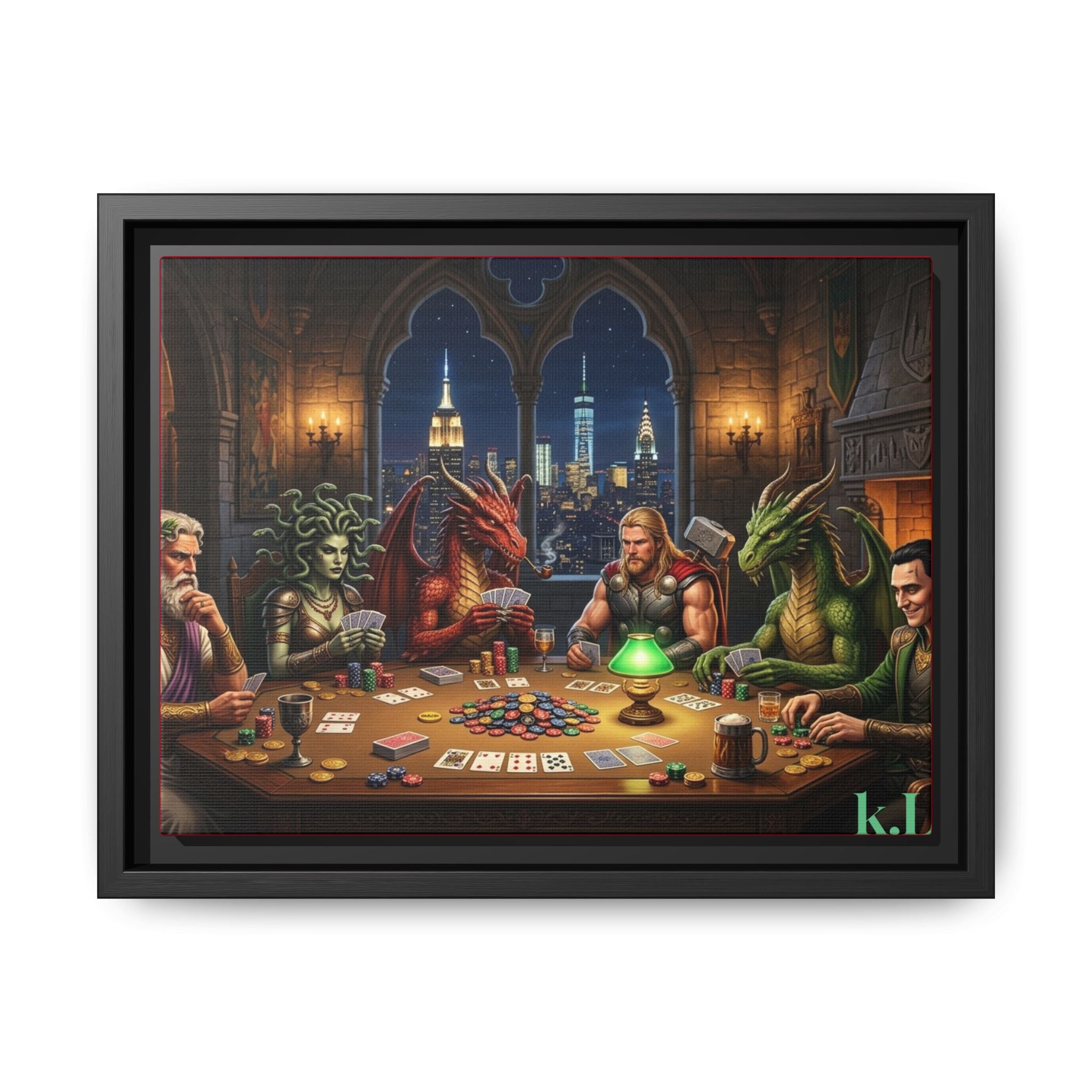 Framed Matte Canvas - Mythological Creature Poker Night Wall Art