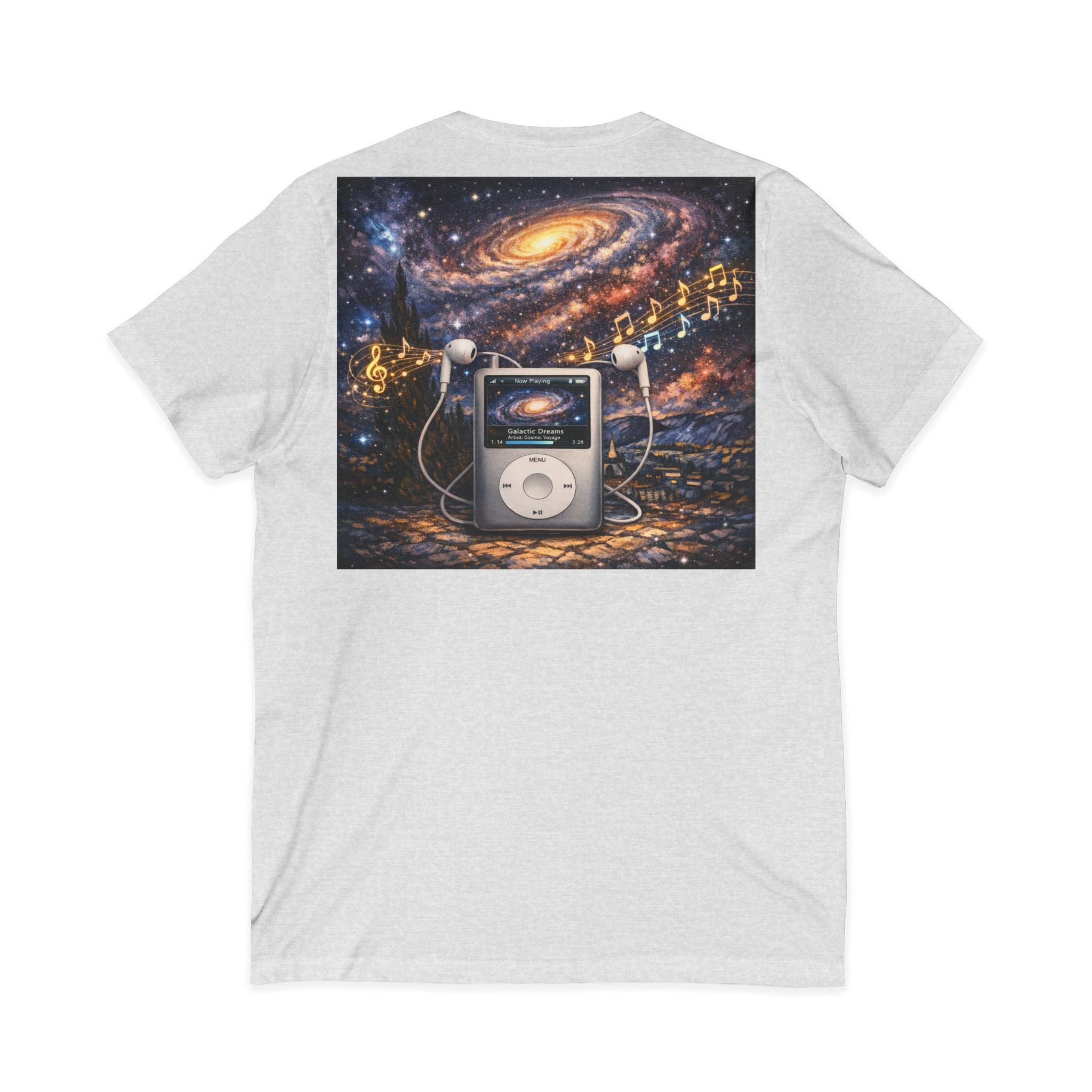 Galaxy iPod Music Tee — Retro Space Music V-Neck T‑Shirt