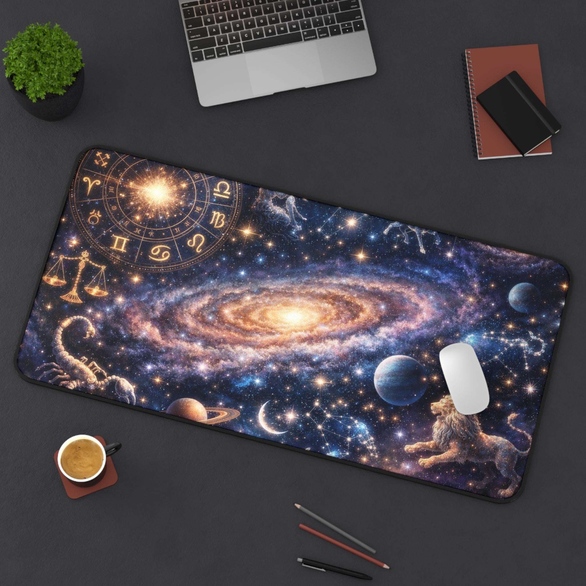 Zodiac Constellation Galaxy Desk Mat — Astrological Space Mouse Pad