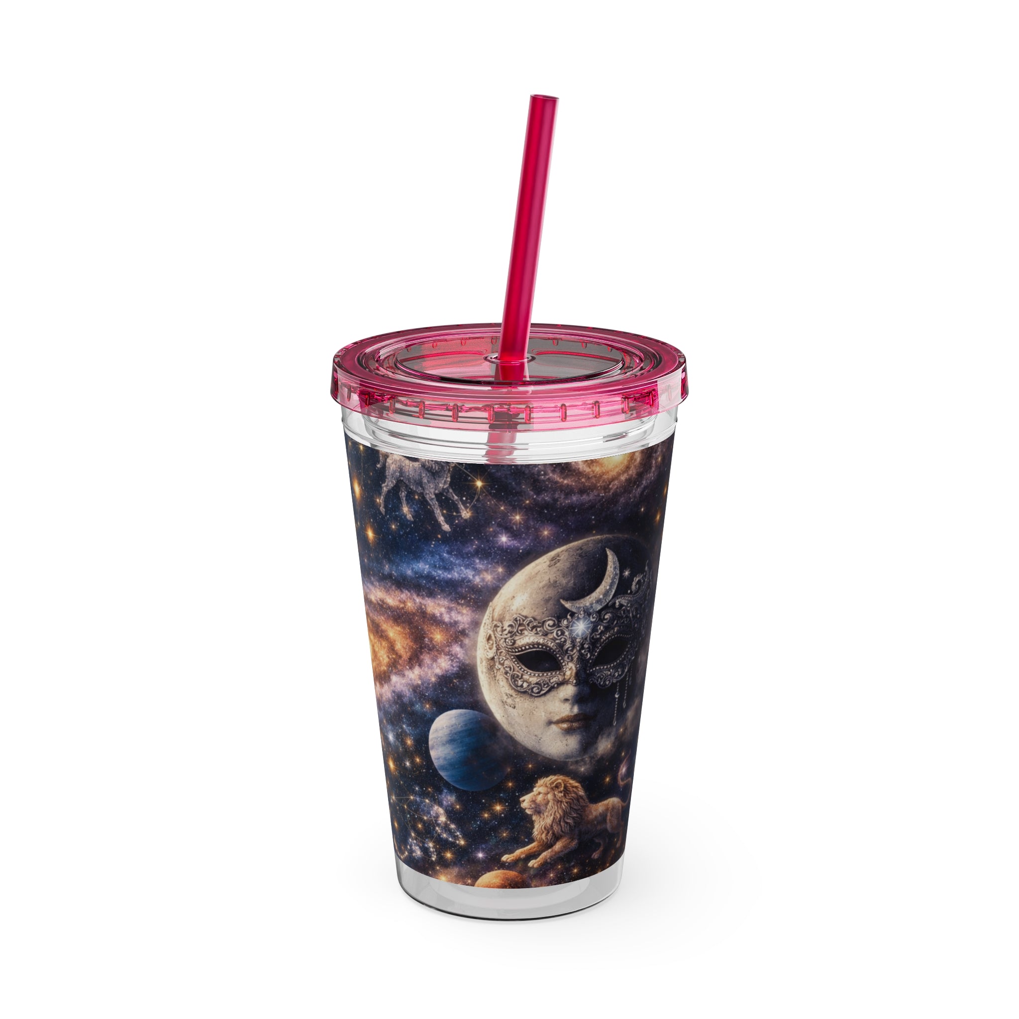 Galaxy Zodiac 16oz Tumbler with Straw — Cosmic Sunsplash Astral Design