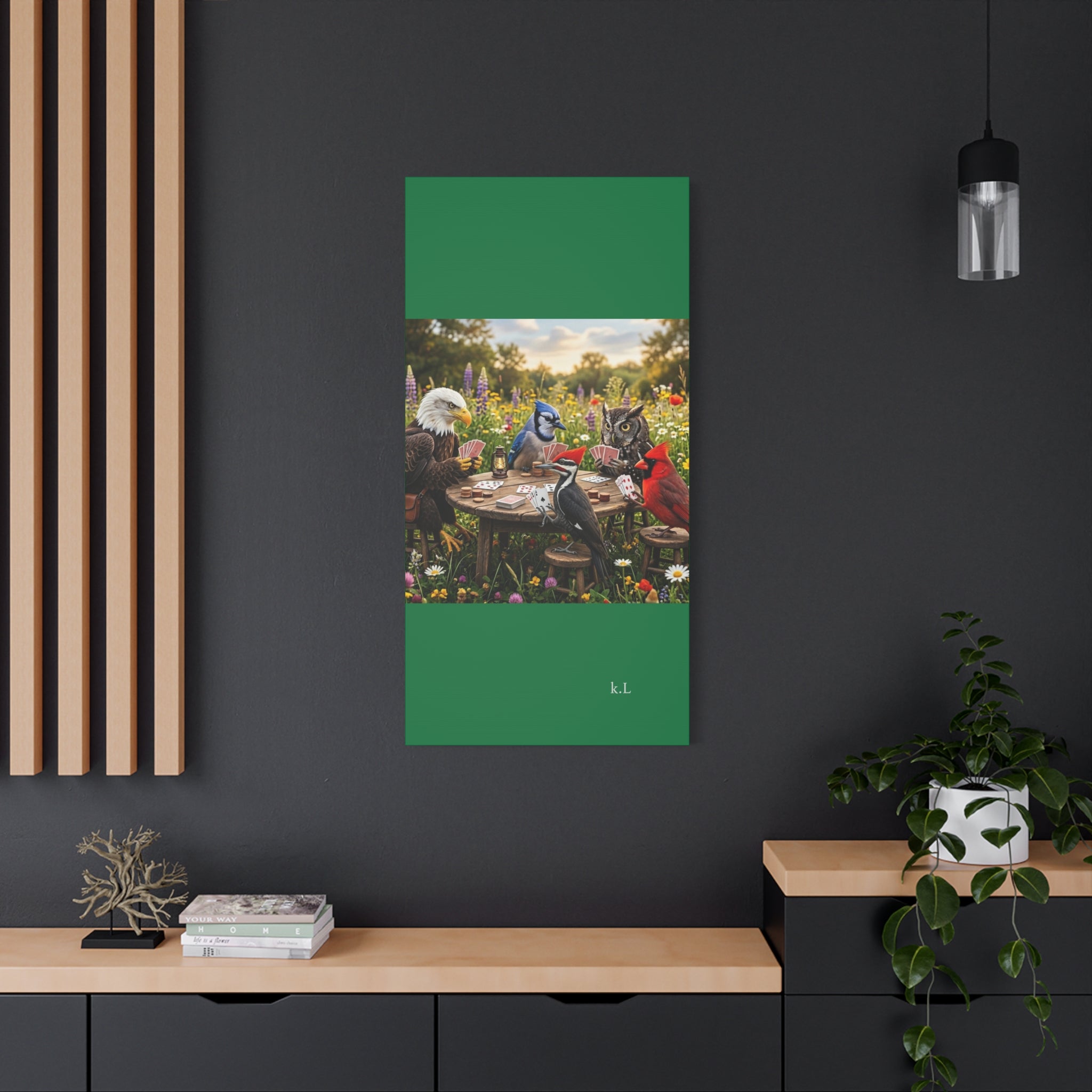 Canvas Wall Art — Woodland Birds Playing Cards Scene