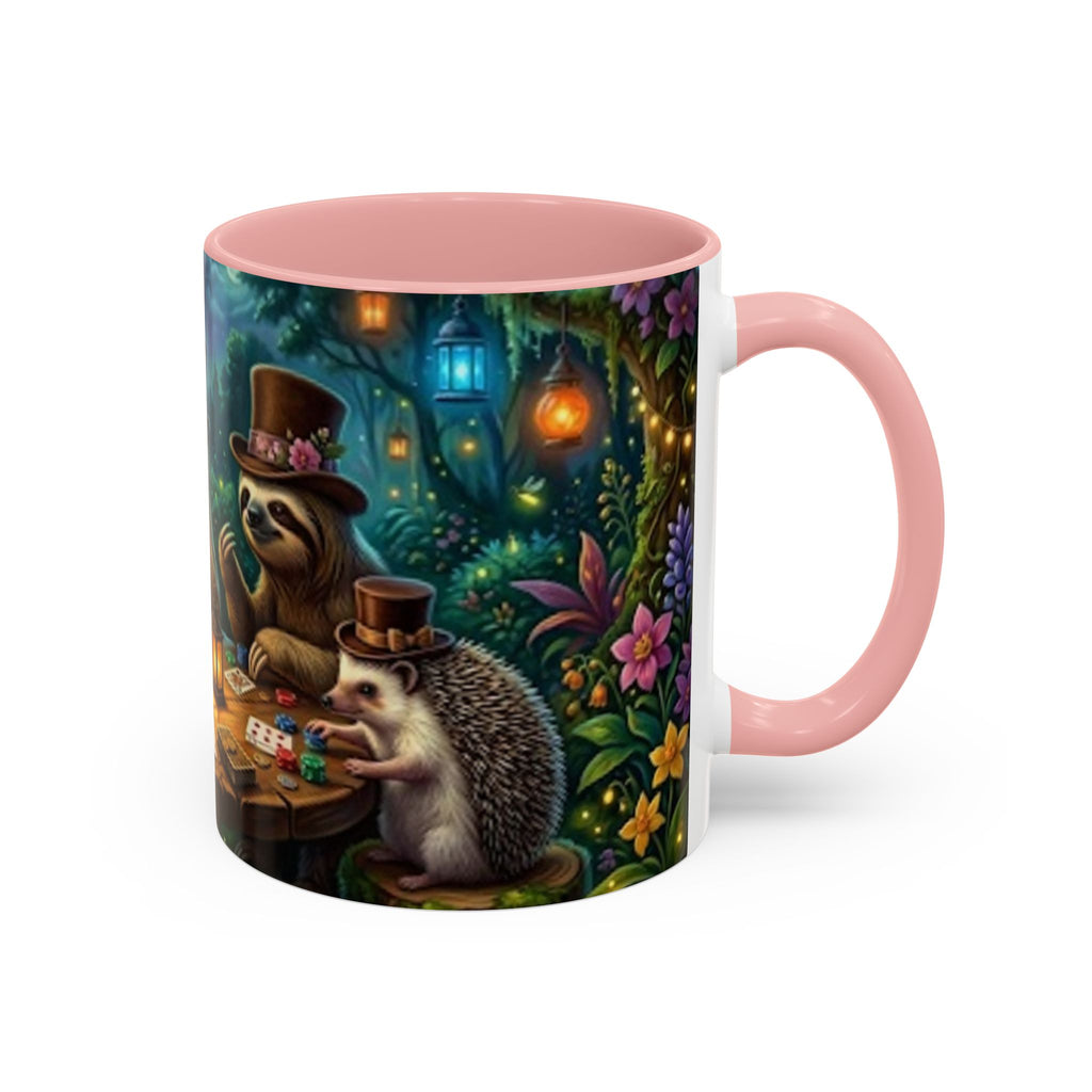 Sloth & Hedgehog Poker Night Coffee Mug — Whimsical Woodland Animal Tea Cup (11/15oz)