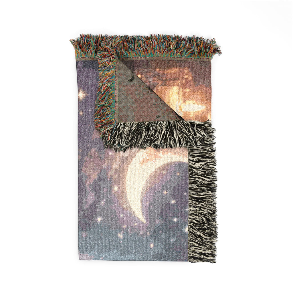 Moon & Roses Woven Blanket — Floral Lunar Throw