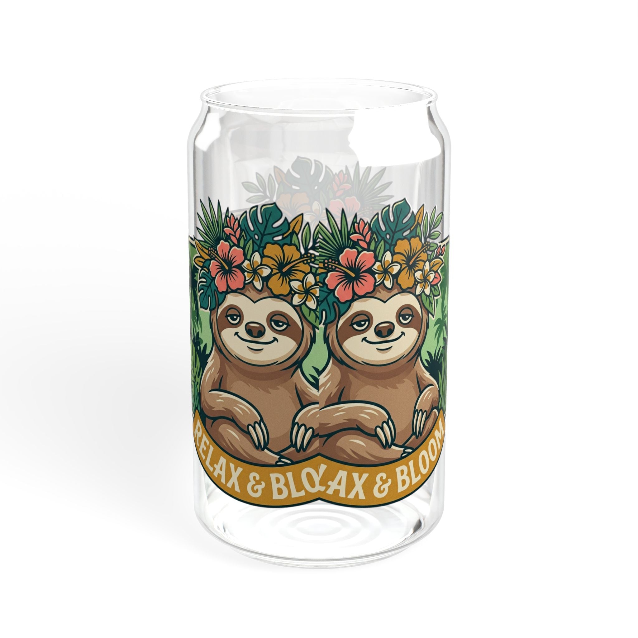 Relax & Bloom Sloth Sipper Glass — 16oz Bamboo Lid Straw Tumbler
