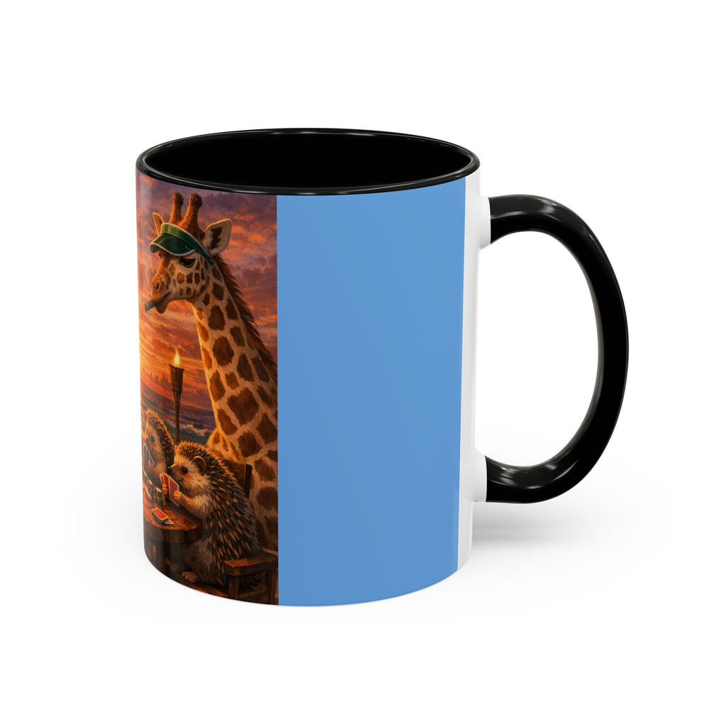 Sunset Poker Nights Animal Coffee Mug — Giraffe & Hedgehog Friends (11/15 oz)