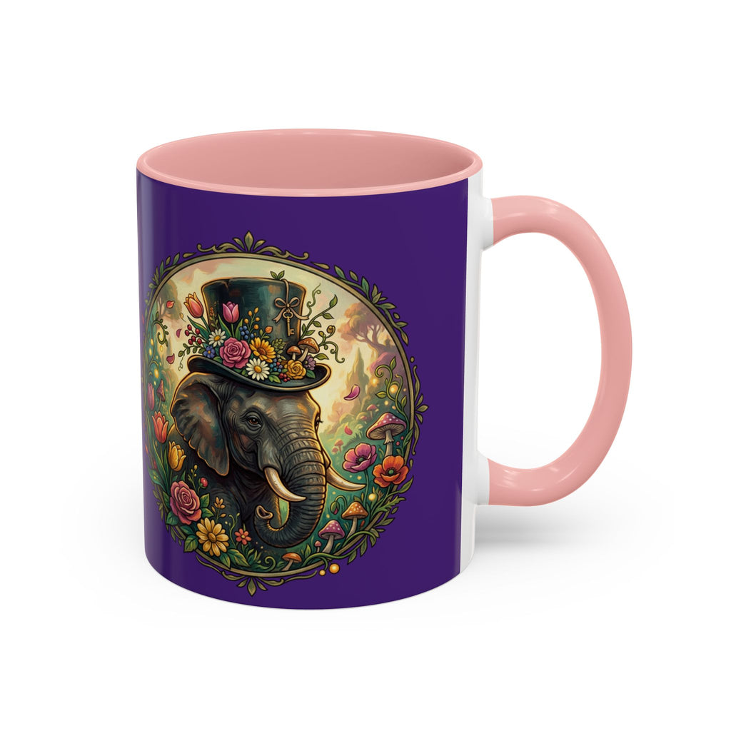 Elephant & Tulips Accent Coffee Mug — Floral Elephant Ceramic Mug (11/15oz)