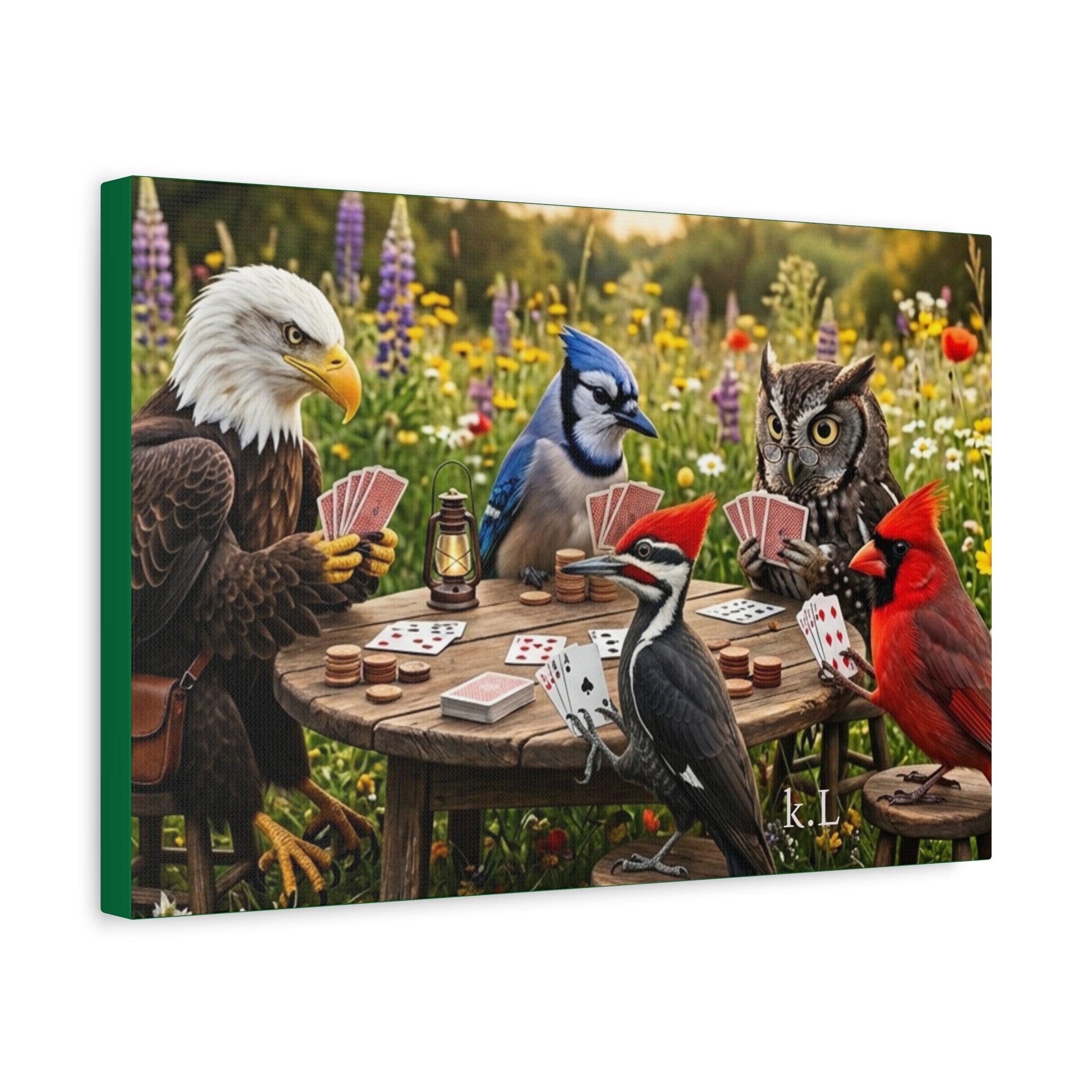 Canvas Wall Art — Woodland Birds Playing Cards Scene