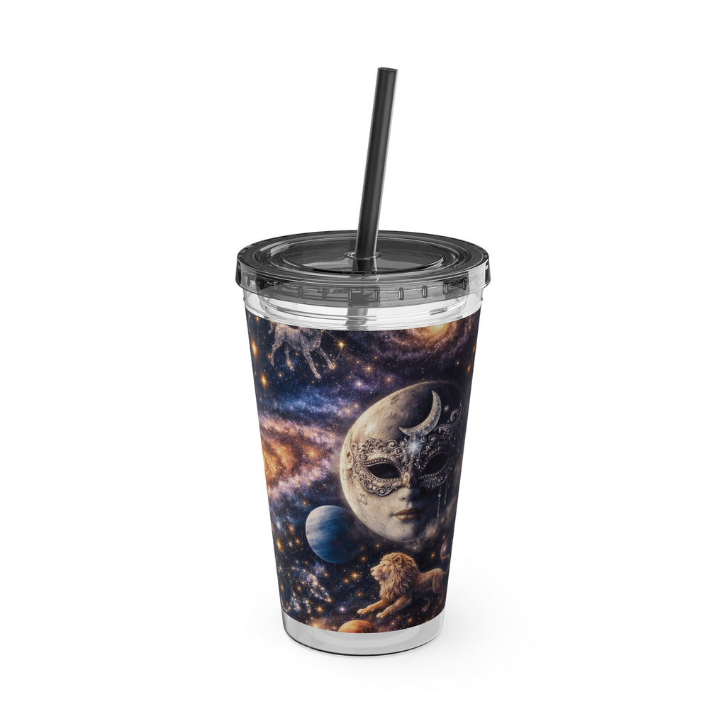 Galaxy Zodiac 16oz Tumbler with Straw — Cosmic Sunsplash Astral Design