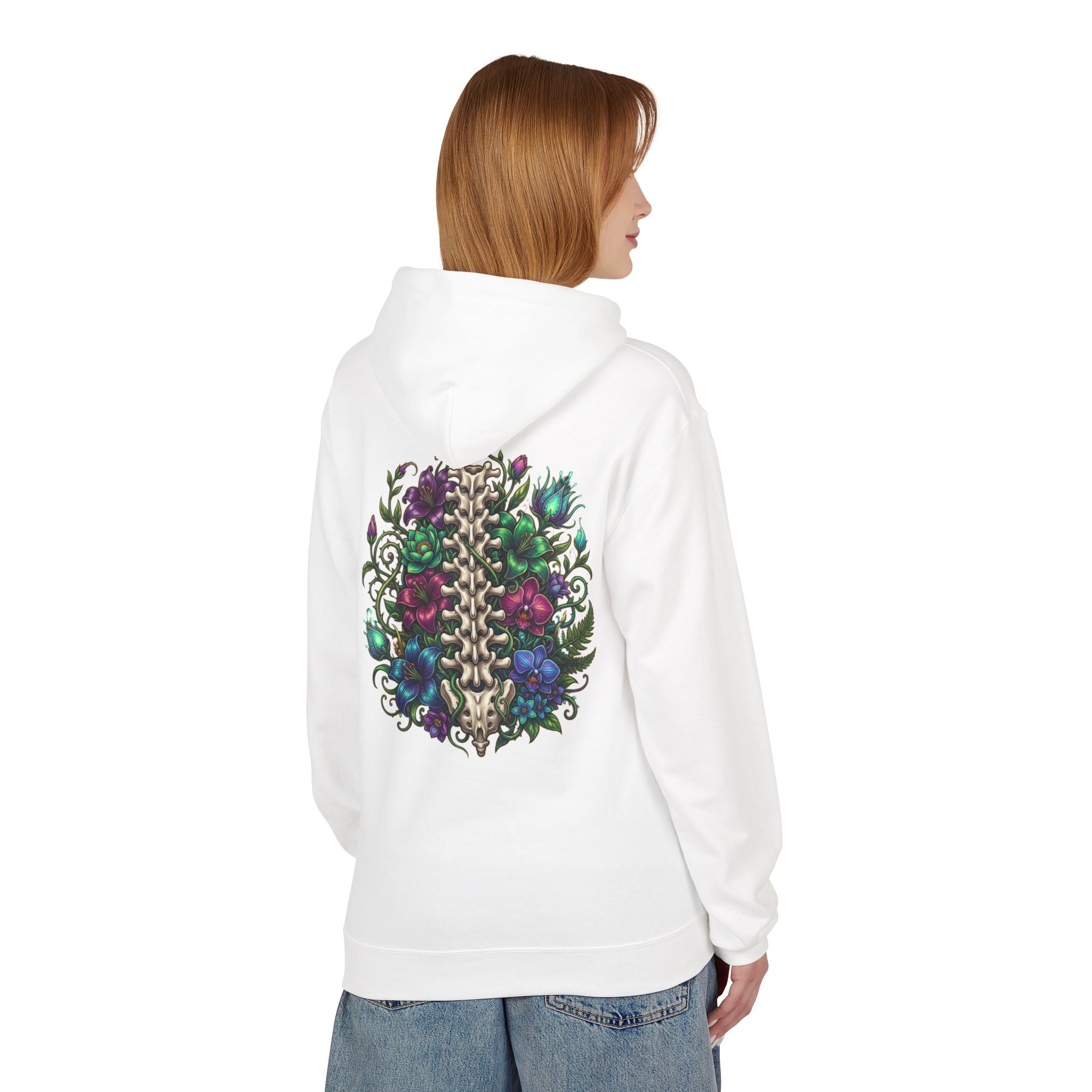 Spine & Blossoms Hoodie — "Soft Heart, Strong Spine!" Graphic Pullover