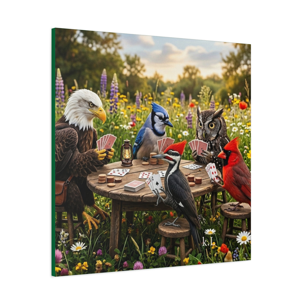 Canvas Wall Art — Woodland Birds Playing Cards Scene